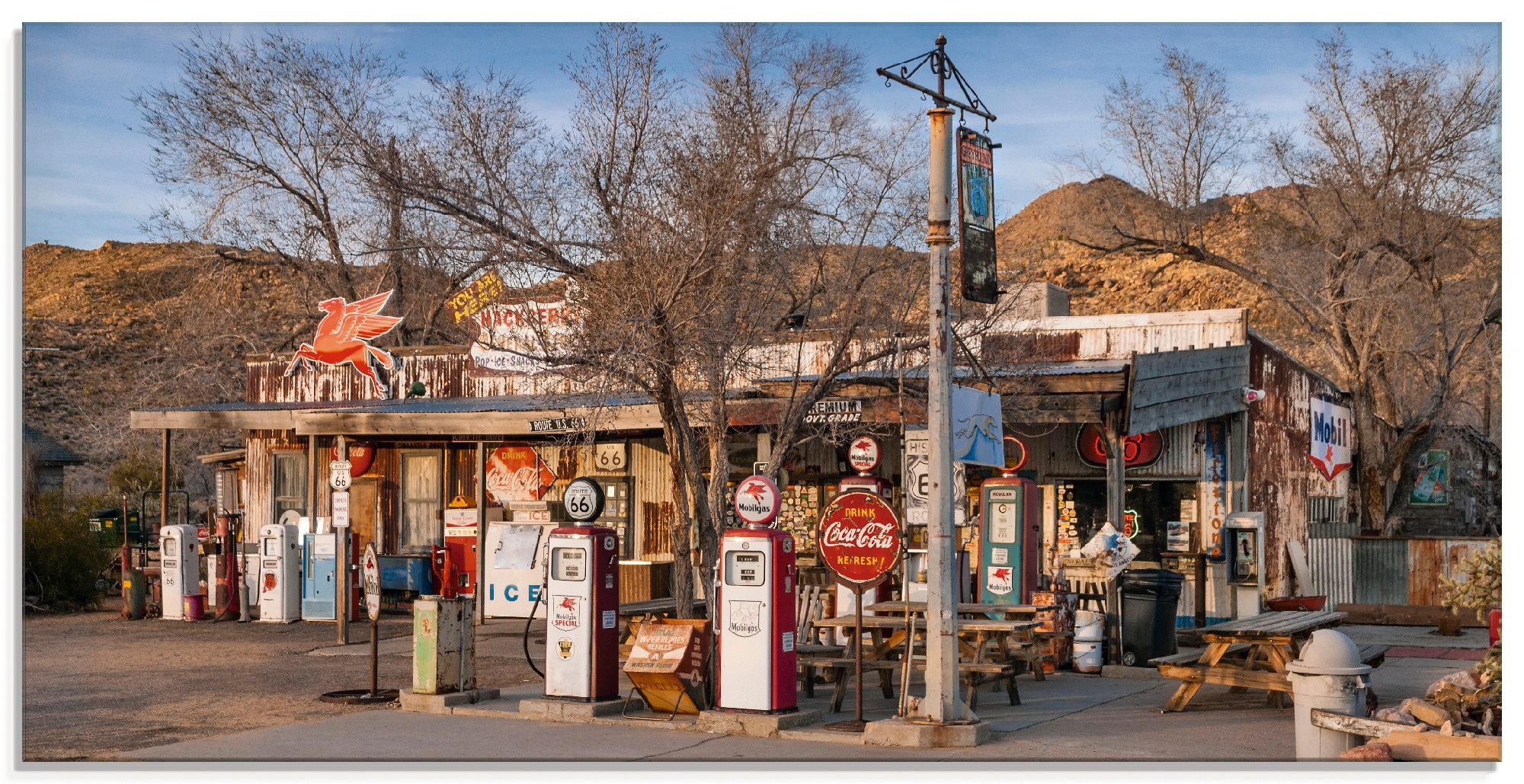 Artland Glasbild »Tankstelle an der Route 66 in Arizona«, Gebäude, (1 St.), in verschiedenen...