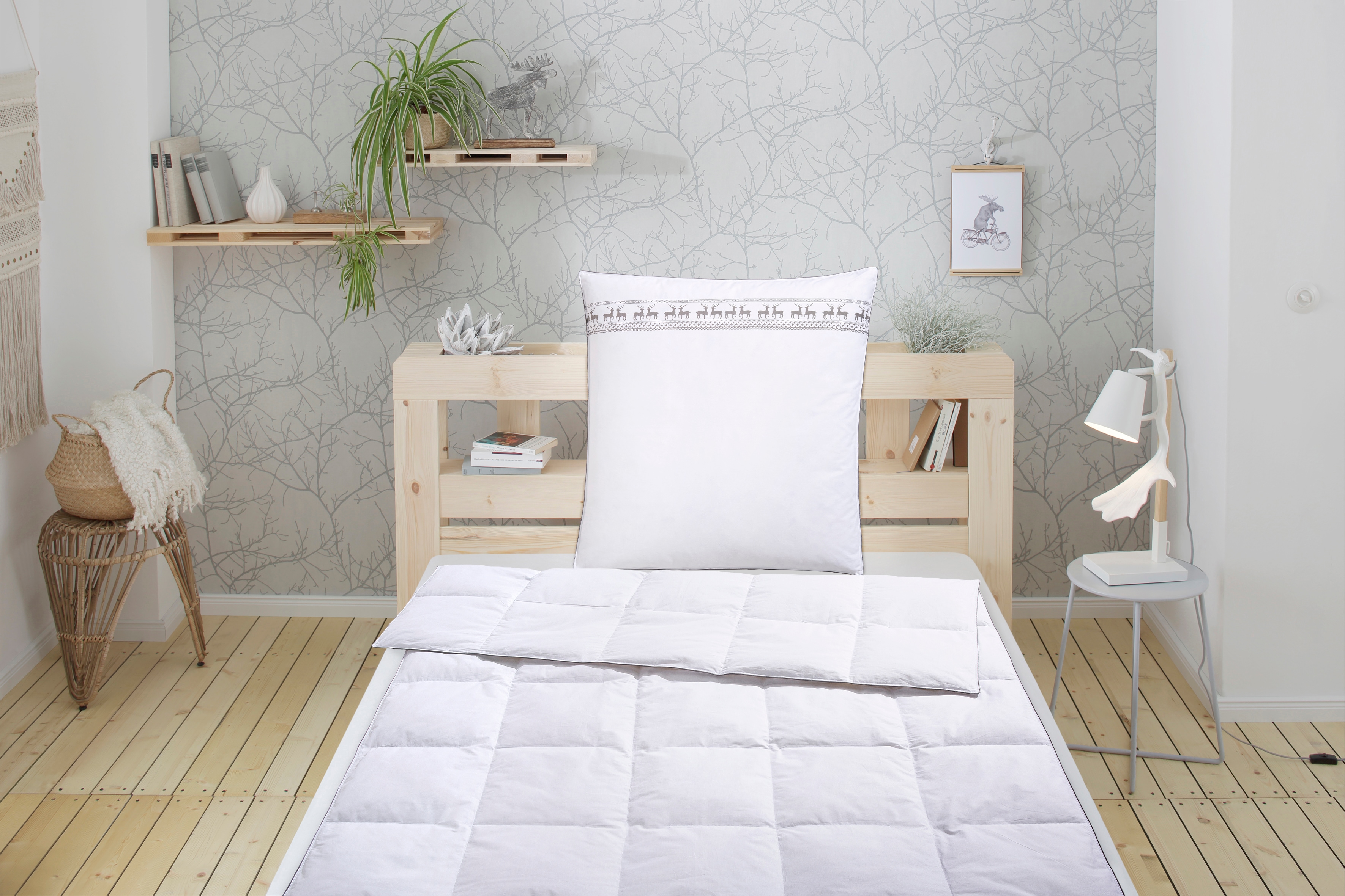 OTTO home Feder-/Daunenbettdecke + Kopfkissen "Finja, Bettdecke 135x200 cm, 155x220 cm, Sommer, Winter," 2-tlg., Set mit Kissen 80x80 cm, Made in Germany