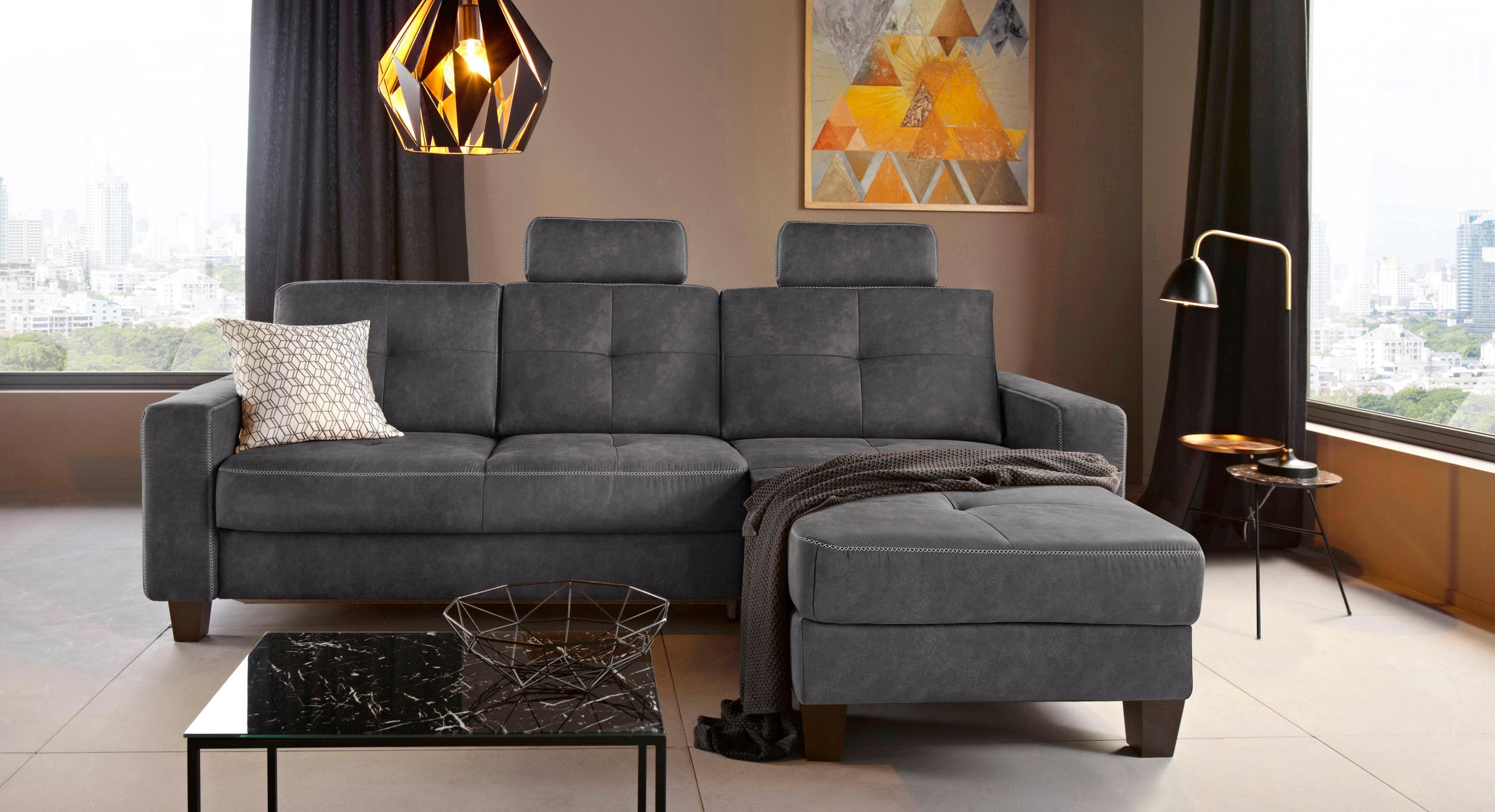 Places of Style Ecksofa »Varese L-Form«, Recamiere wahlweise mit elektrischer Relaxfunktion, 2-Sitzer-Element