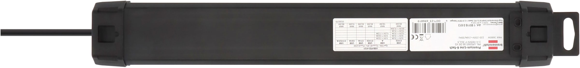 Brennenstuhl Steckdosenleiste »Premium-Line Steckdosenleiste 6-fach mit USB« 9-fach (Ein- / Ausschalter | Tragegriff | USB-Anschlüsse Kabellänge 3 m)