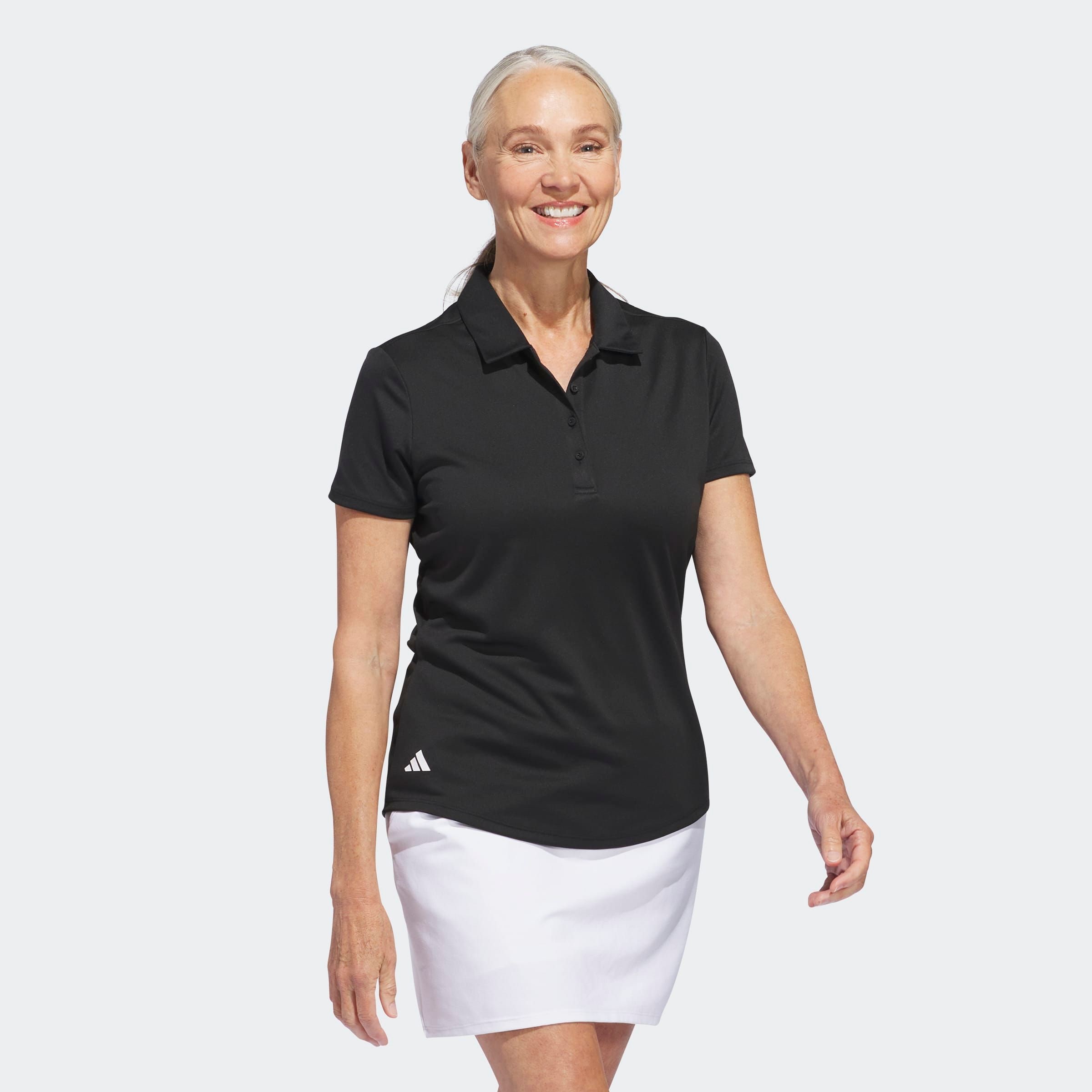 adidas Performance Poloshirt "SOLID PERFORMANCE SLEEVE FÜR DAMEN" mit Druckknopfverschluss, aus Polyester, leichtes Pikeematerial