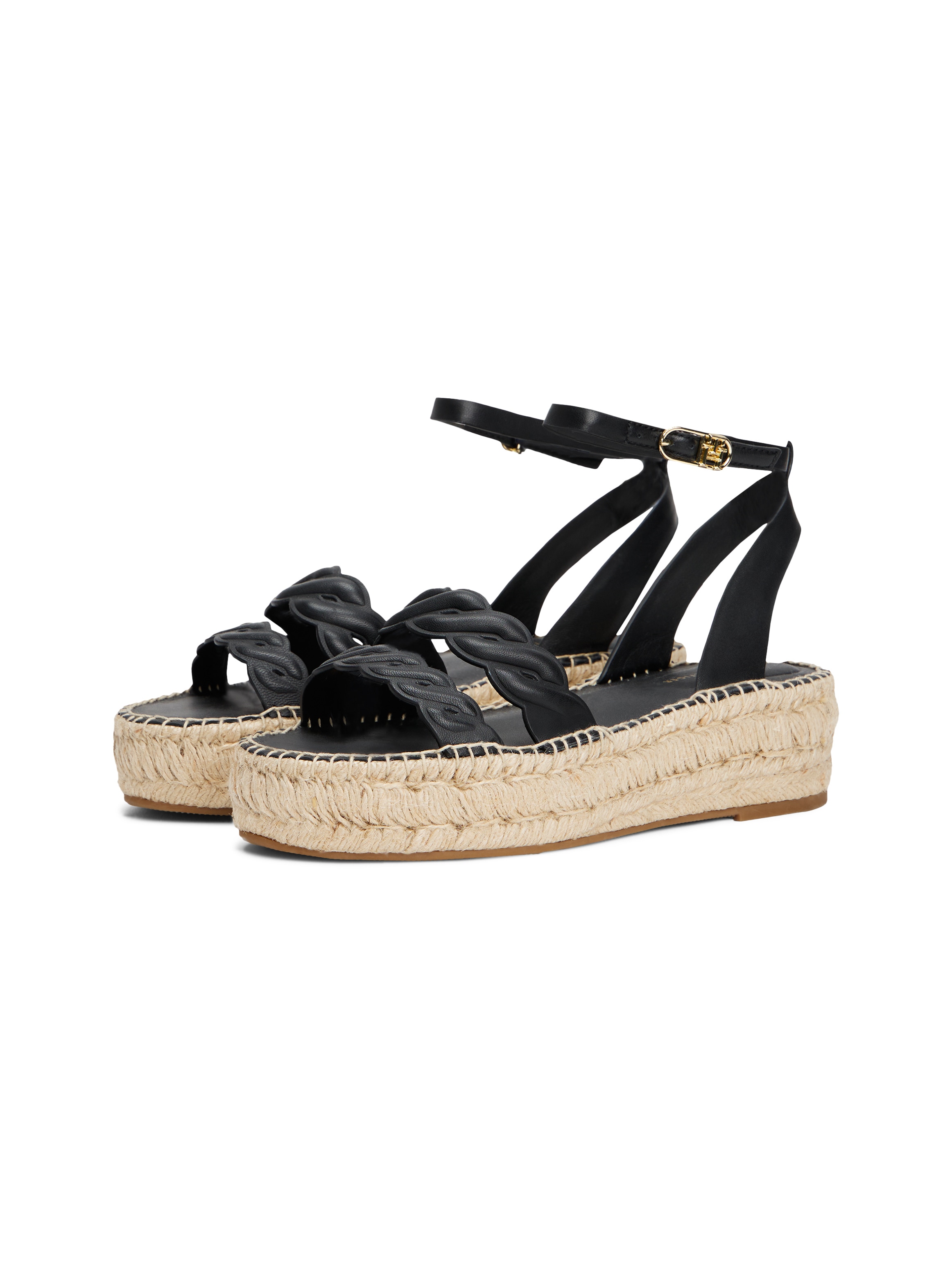Tommy Hilfiger Keilsandalette »LEATHER ROPE REAL ESPAD SANDAL«, Plateau, Sommerschuh, Riemchensandale mit verstellbarer Schnalle