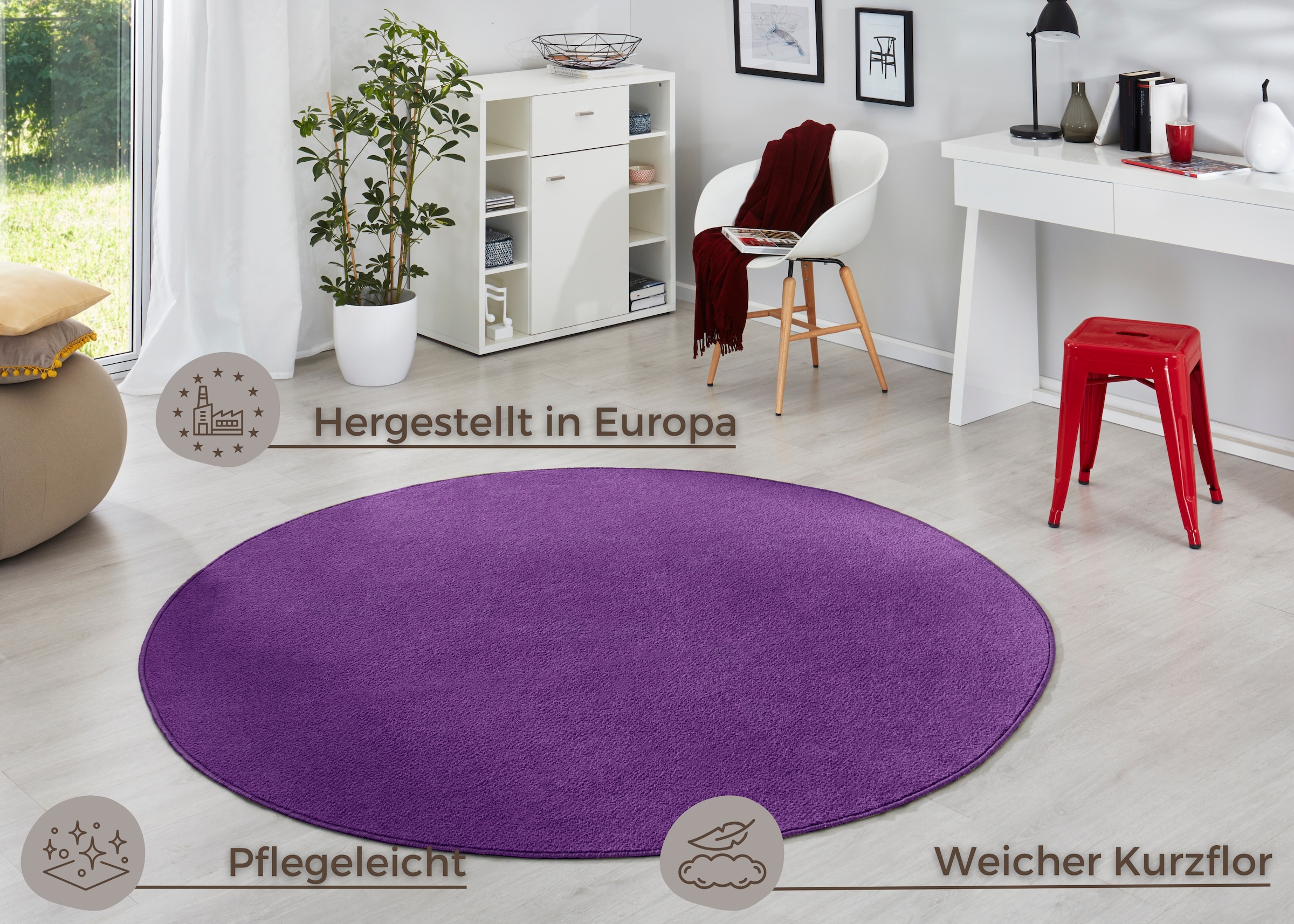 HANSE Home Teppich »Fancy«, rund, 7 mm Höhe, Kurzflor, Weich, Einfarbig, Wohnzimmer, Schlafzimmer, Esszimmer