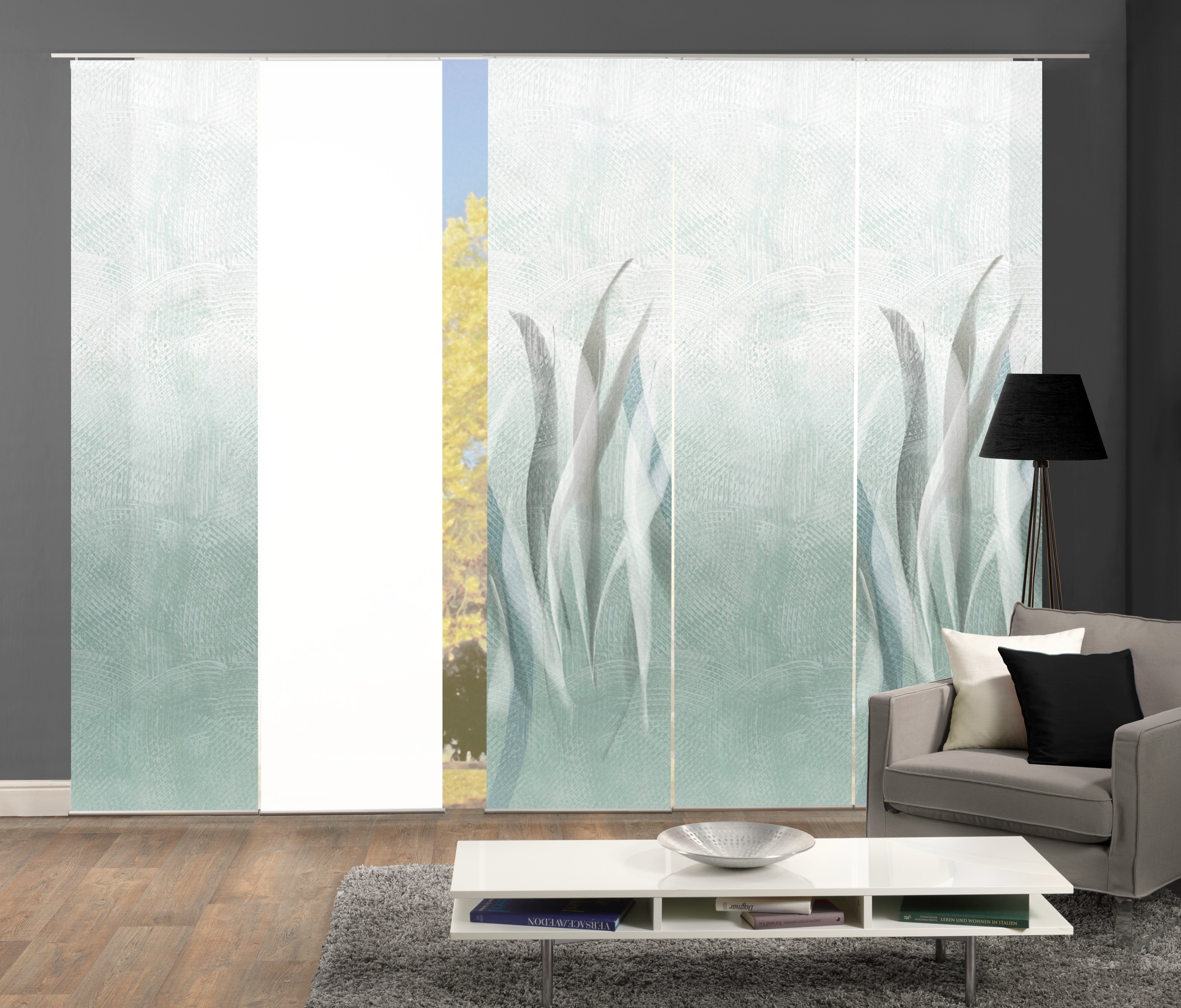 HOME WOHNIDEEN "SIRALIO" Paneelwagen 5 Stk. tlg. SCHIEBEVORHANGSET,SEIDENOPTIK,DIGIDRUCK