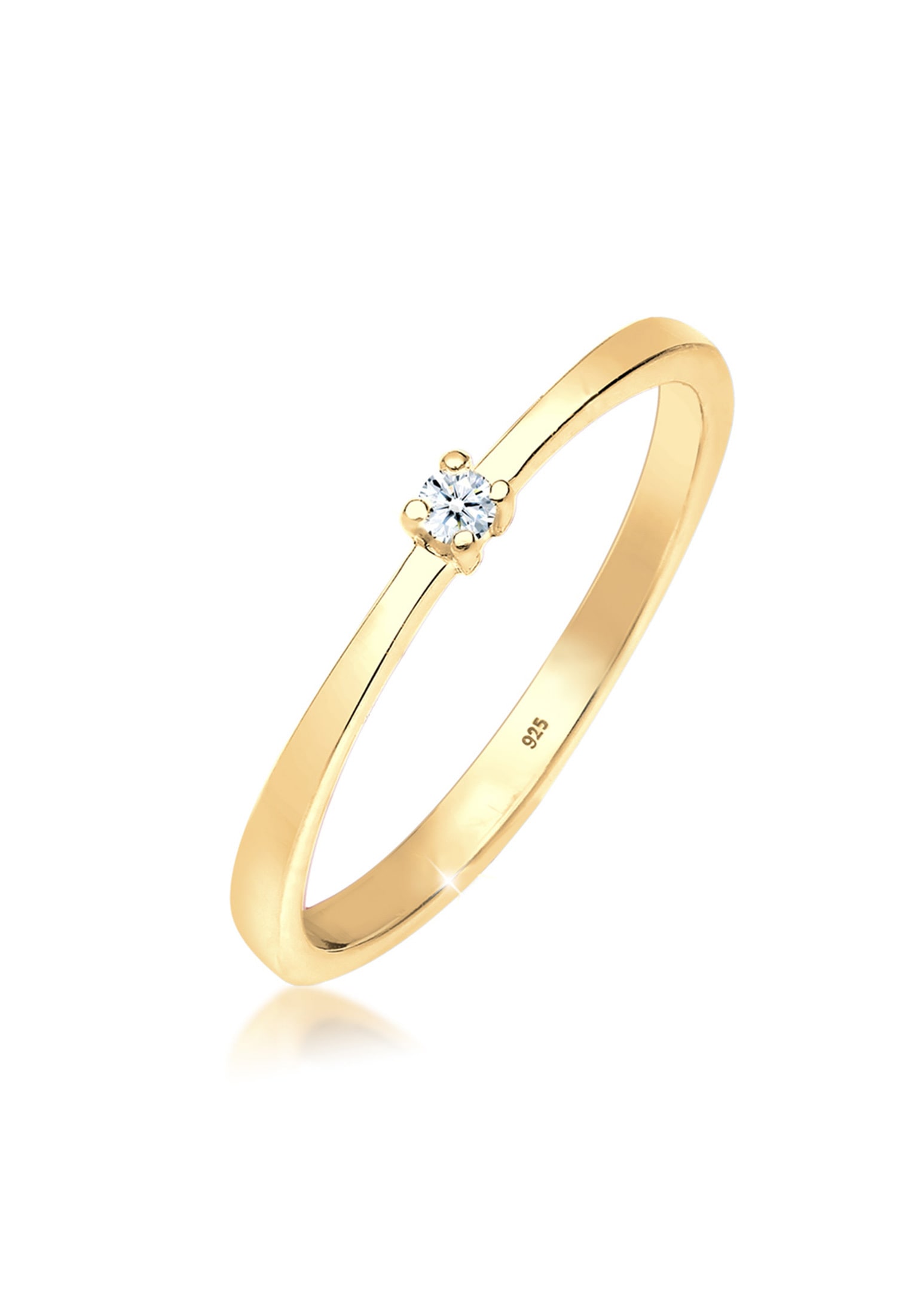 ELLI DIAMONDS Damen Verlobungsring "Ring Solitär Diamant Weiß (0.03 ct) 925 Sterling Silber", 54, Silber 925 (Sterlingsilber), gold, Silber 925