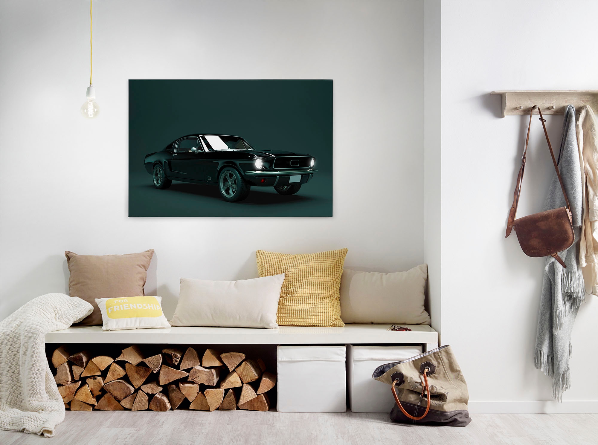 A.S. Création Leinwandbild "mustang", Kunst-Auto-Kinder, (1 St.), Keilrahmen Bild Oldtimer Auto Leinwand-Bild Wohnzimmer