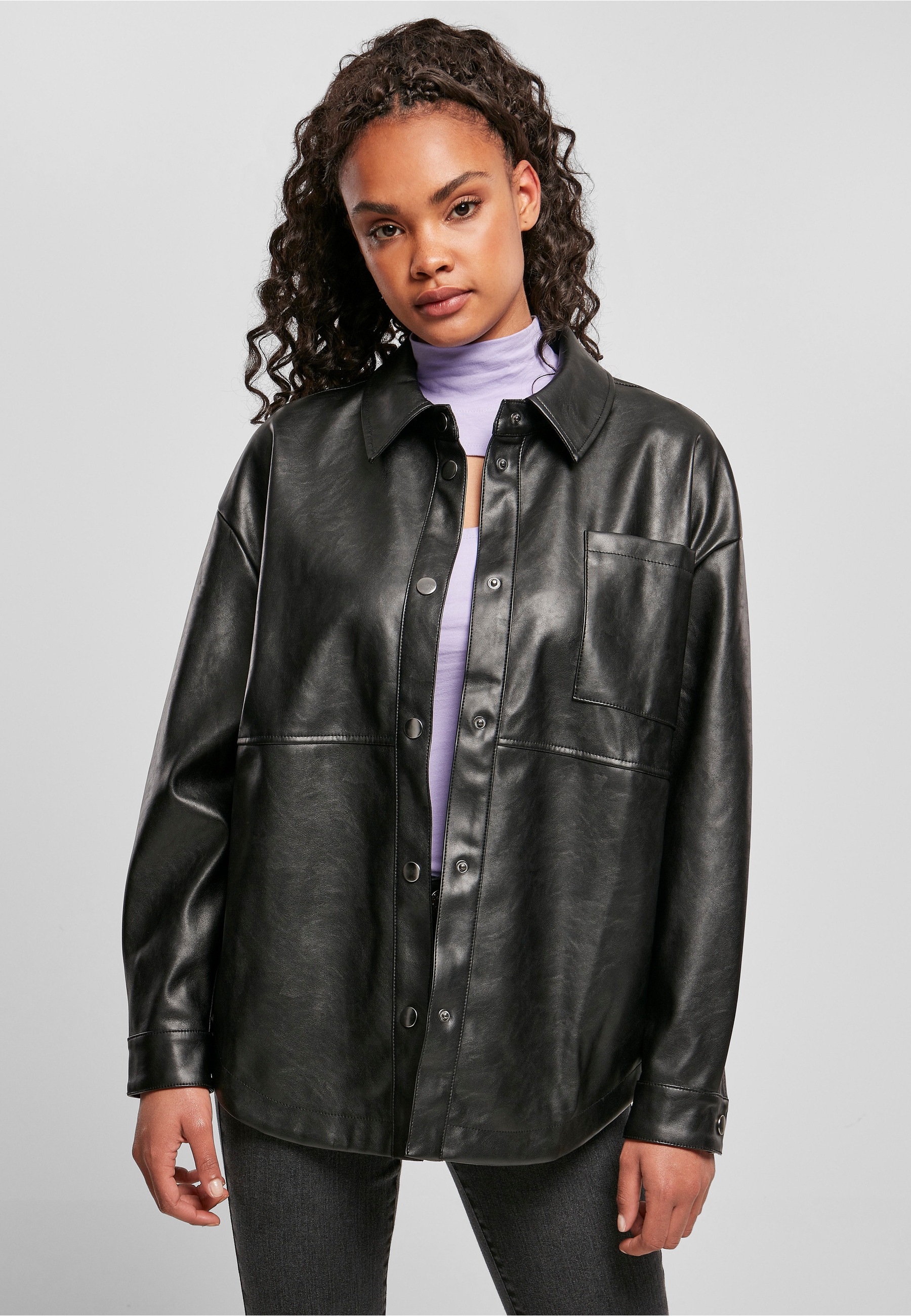 URBAN CLASSICS Hemdbluse »Urban Classics Damen Ladies Faux Leather Overshirt«