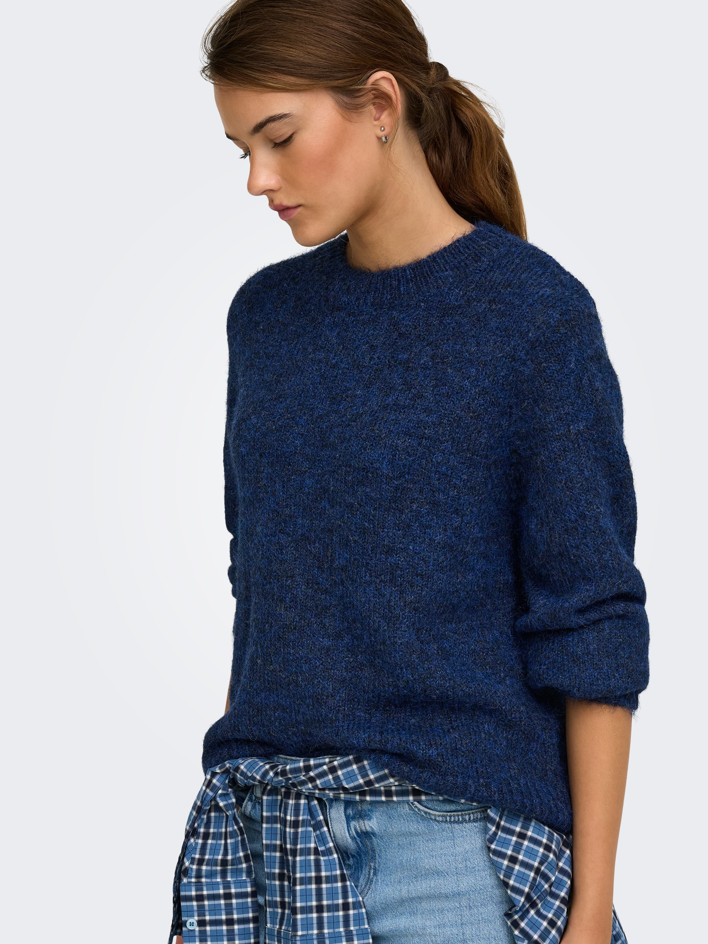 ONLY Strickpullover »ONLSAHERI LS O-NECK KNT« Materialmix, loose fit