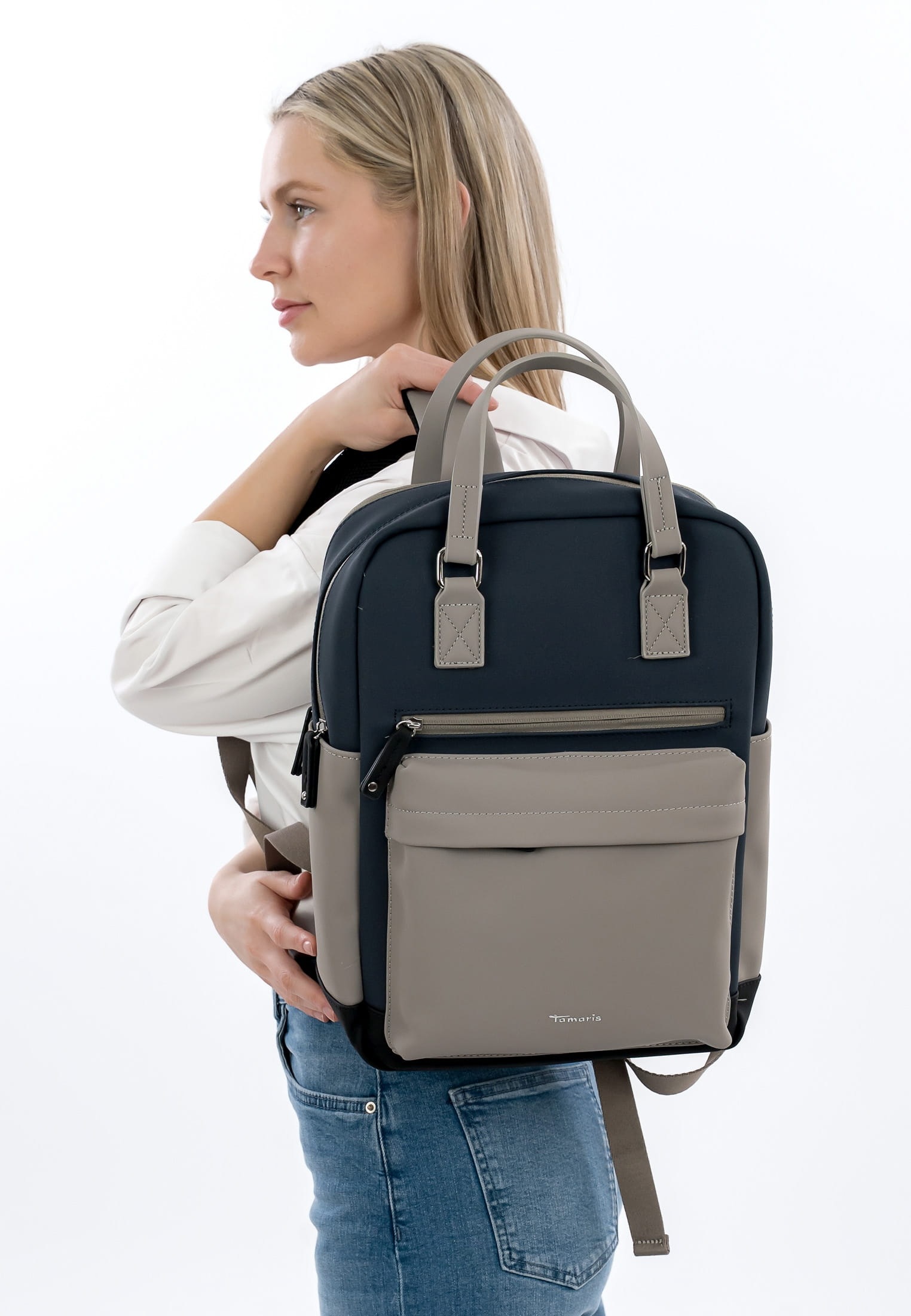 Rucksack TAMARIS "Rucksack TAS Gianna", Damen, Gr. B/H/T: 38cm x 38cm x 17cm, blau (blau 500), Obermaterial: 60% Polyurethan PU. 40% Polyester PES., Rucksäcke Rucksack 2