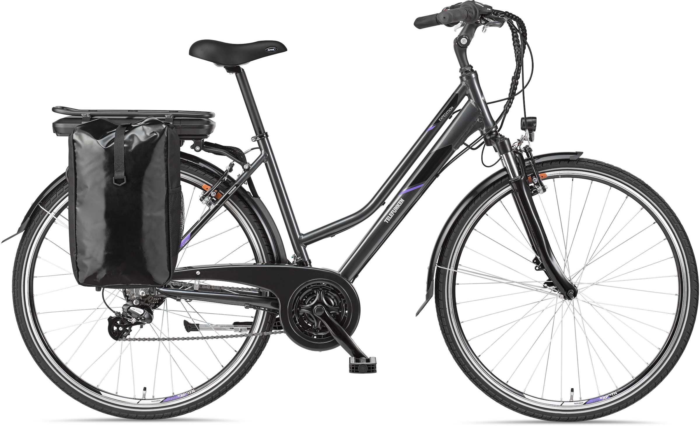 Telefunken E-Bike »Expedition XT480«, 21 Gang, Shimano, Heckmotor 250 W, Pedelec, Elektrofahrrad für Damen, Trekkingrad, mit Fahrradtasche