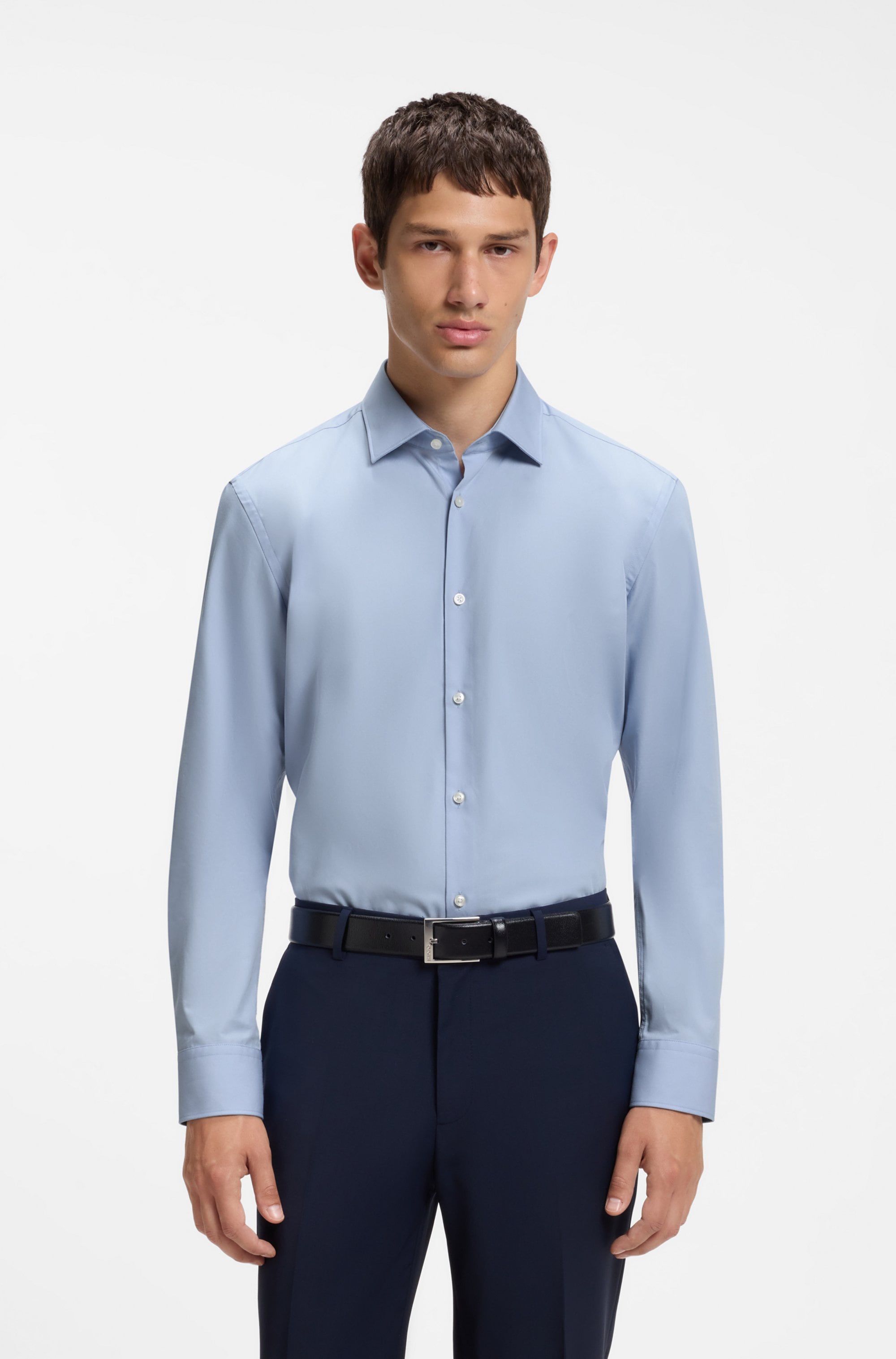 HUGO Langarmhemd "Kenno" Slim-Fit Hemd aus bügelleichter Baumwoll-Popeline