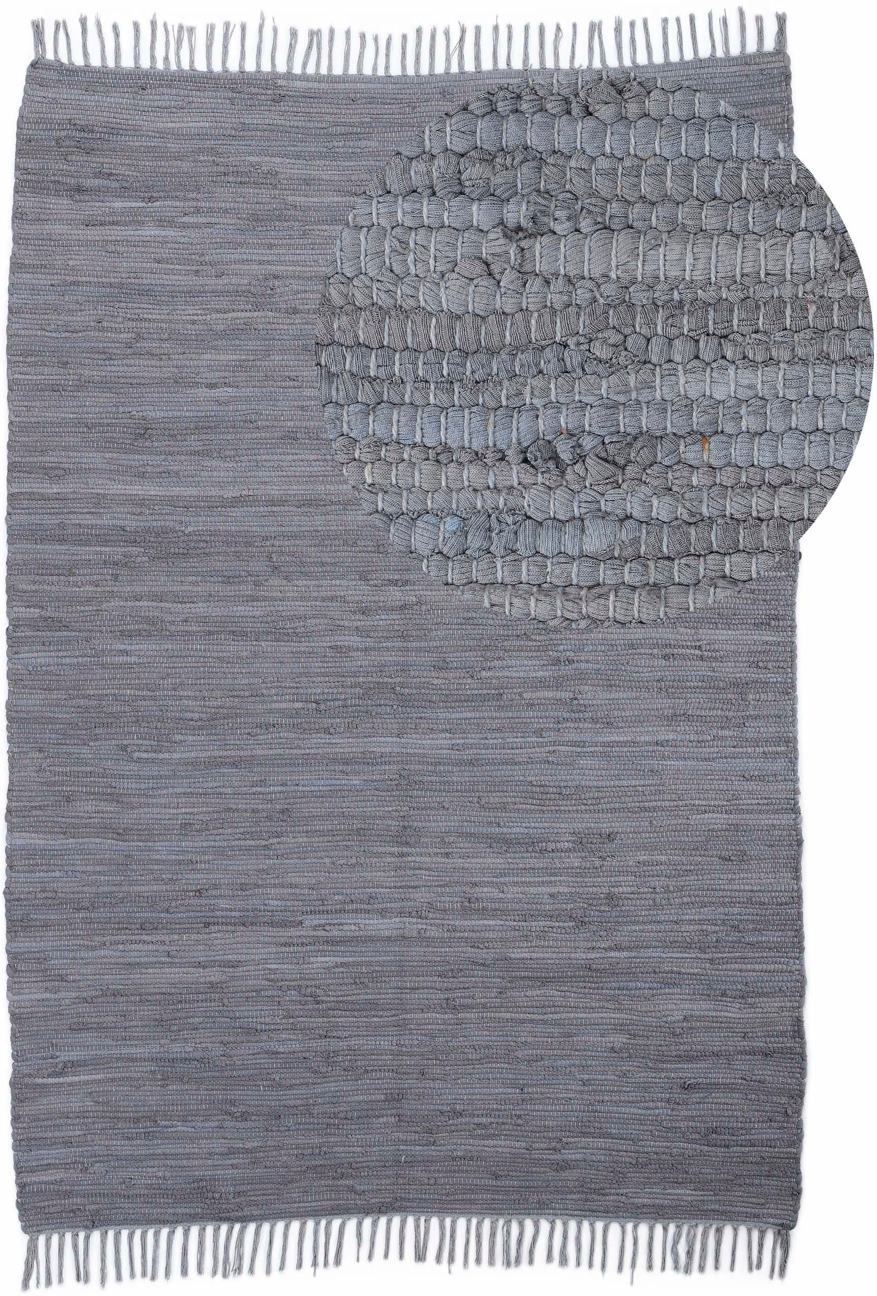 Teppich OTTO HOME "Handweb Uni, Wendeteppich", grau (quarz), B:160cm H:5mm L:230cm, Baumwolle, Teppiche, Teppich, Fleckerlteppich, reine Baumwolle, handgewebt, Uni, mit Fransen