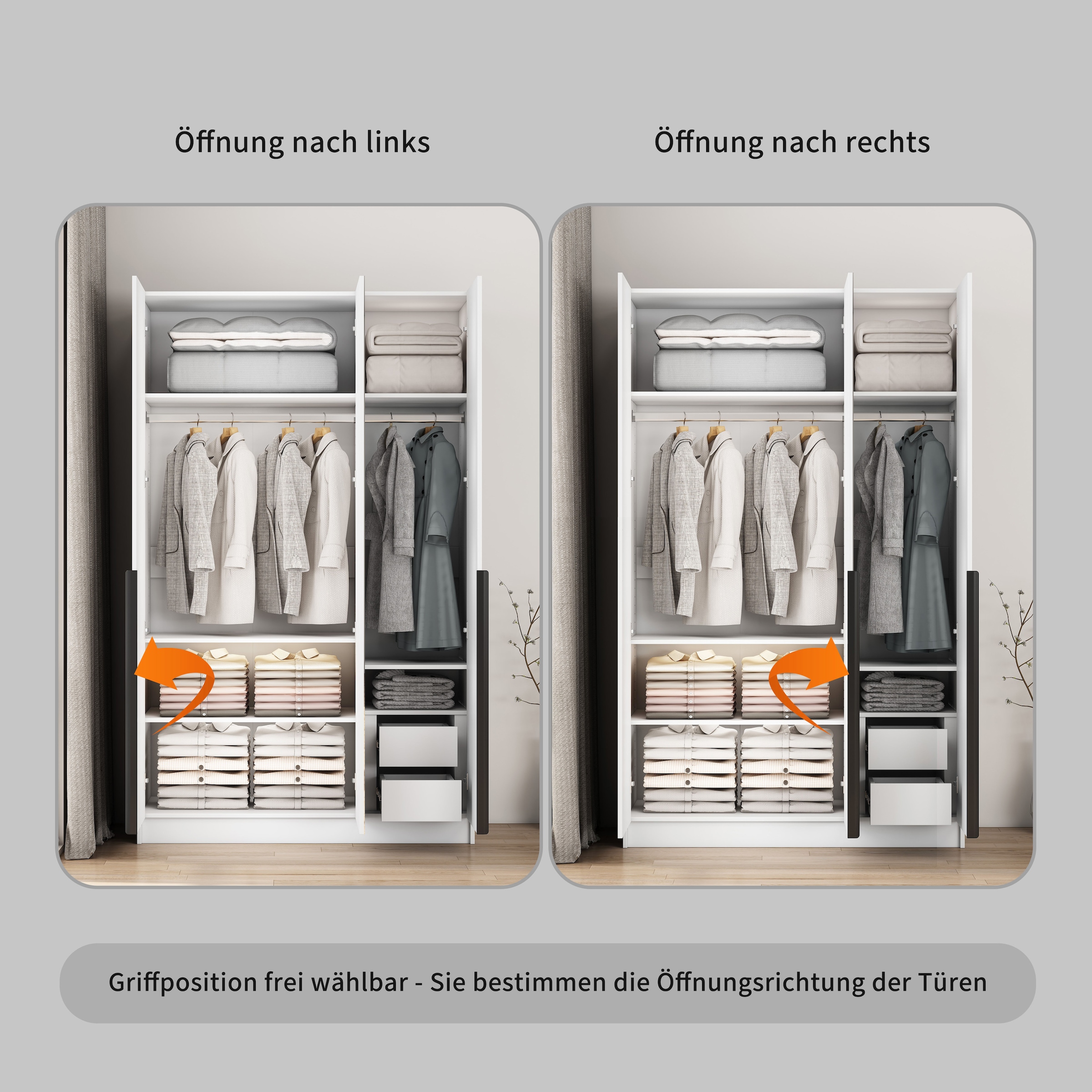 OTTO home Kleiderschrank »Annor Schlafzimmerschrank Breite 122cm hochglanz Schrank Garderobe« Drehtürenschrank mit perfekter Innenausstattung - elegante Türgriffe