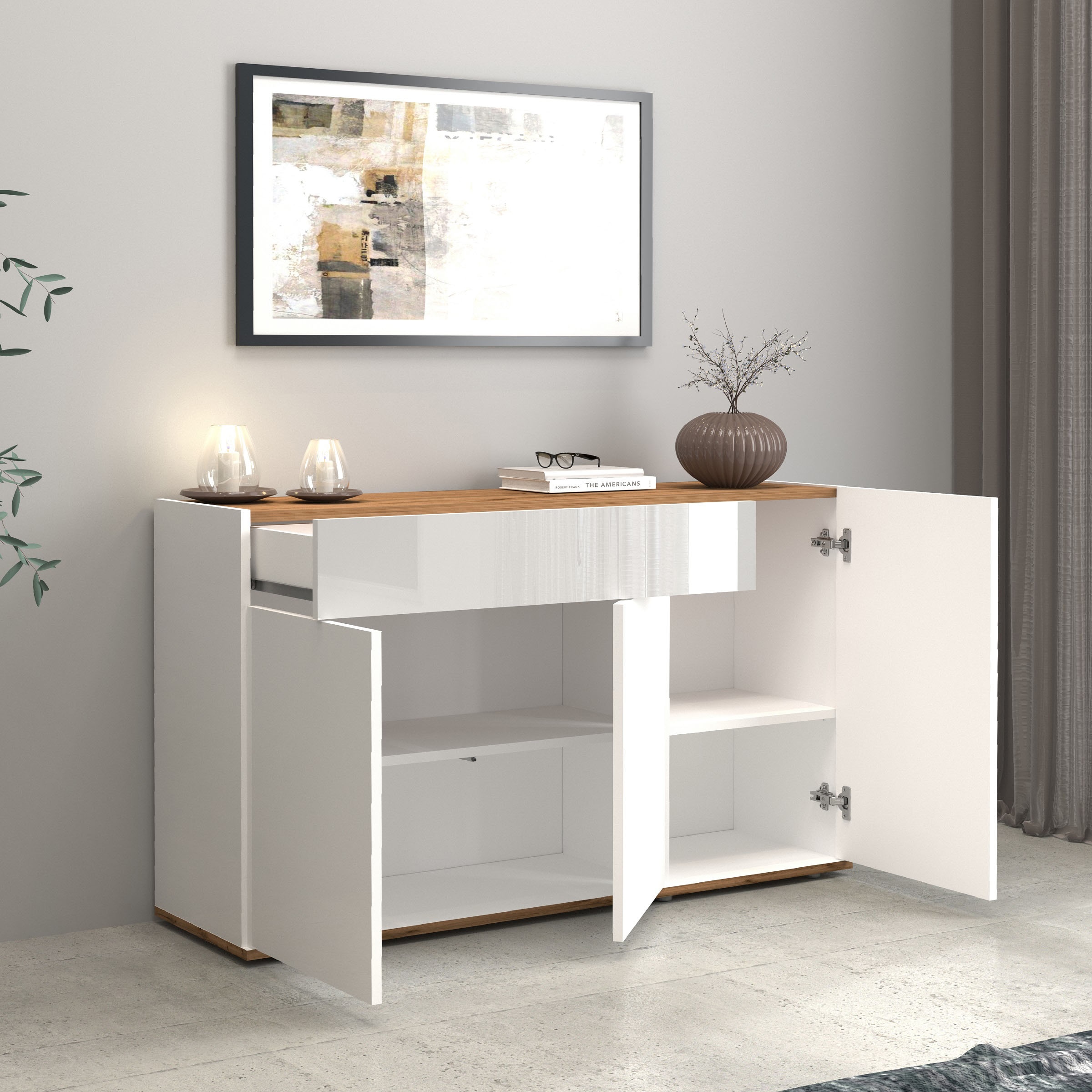 INOSIGN Sideboard »Garda, Kommode, Schrank, Kredenz«, 3 Türen, 1 Schublade, grifflos Breite 120,1 cm