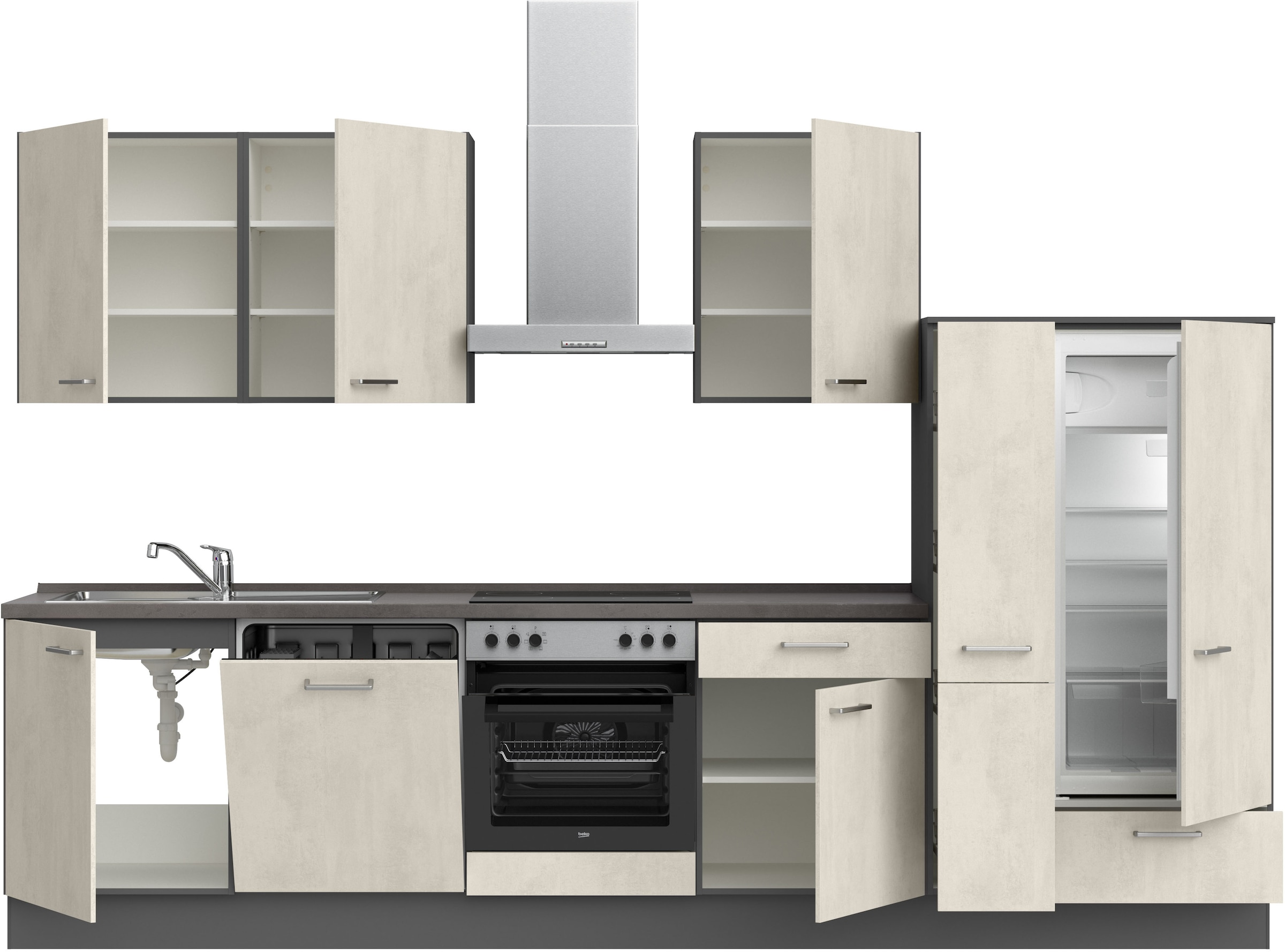 nobilia® Küchenzeile »"Riva I"« vormontiert,  Ausrichtung wählbar, Breite 330 cm, wahlw. mit E-Geräten