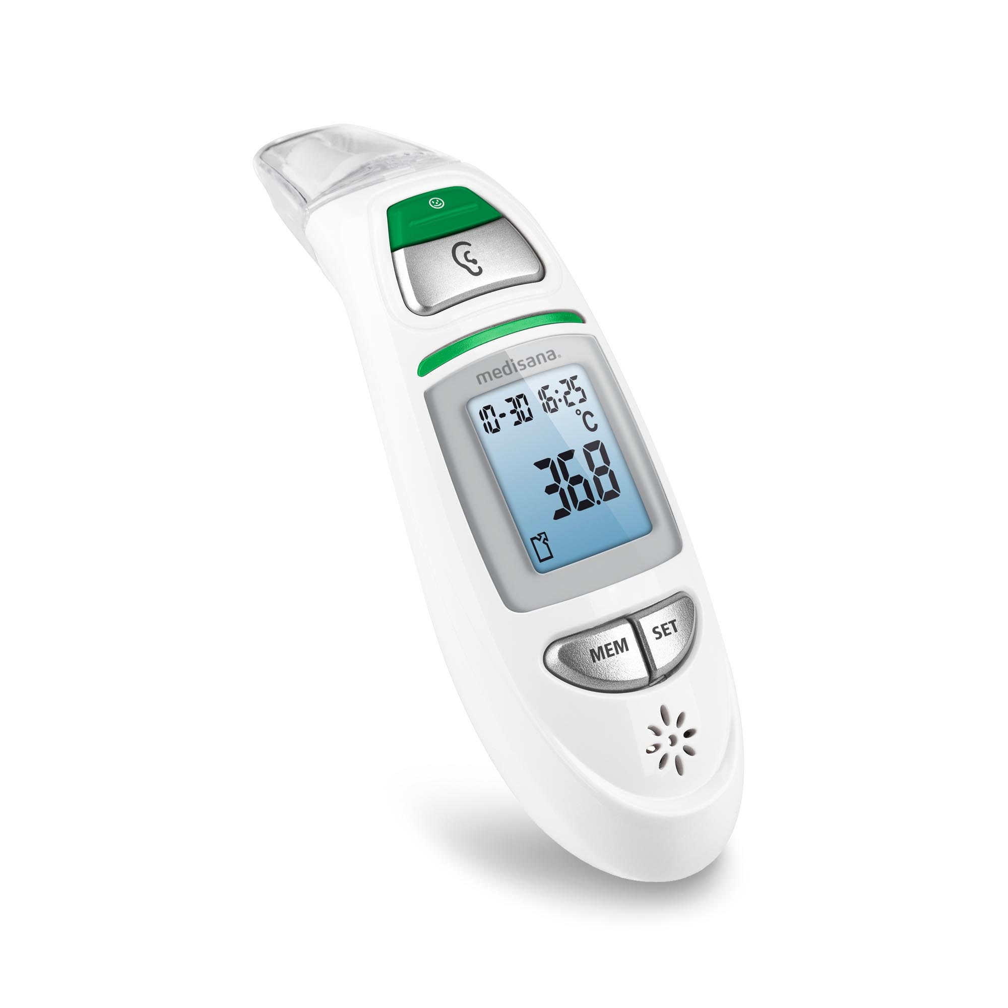 MEDISANA Infrarot-Fieberthermometer "TM 750", grün, Temperaturmessgeräte, misst Stirn, Ohr und Umgebungstemperatur, Flüssigkeiten, Oberflächen