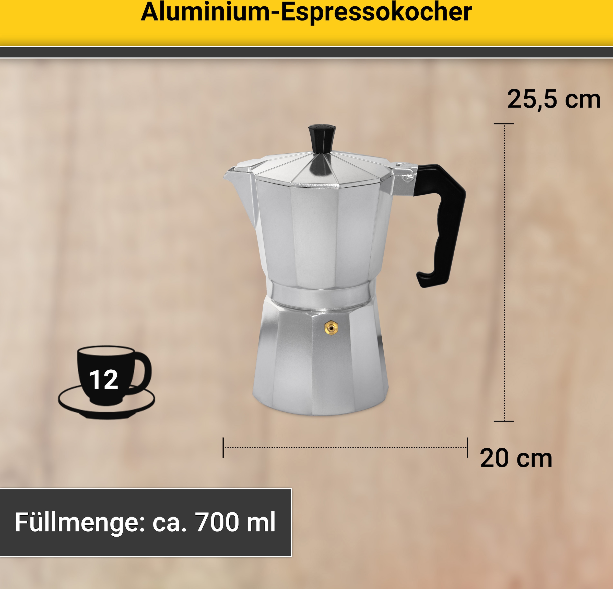 Krüger Espressokocher »Italiano«, 0,7 l Kaffeekanne, traditionell italienisch, aus Aluminium, mit Silikon-Dichtungsring