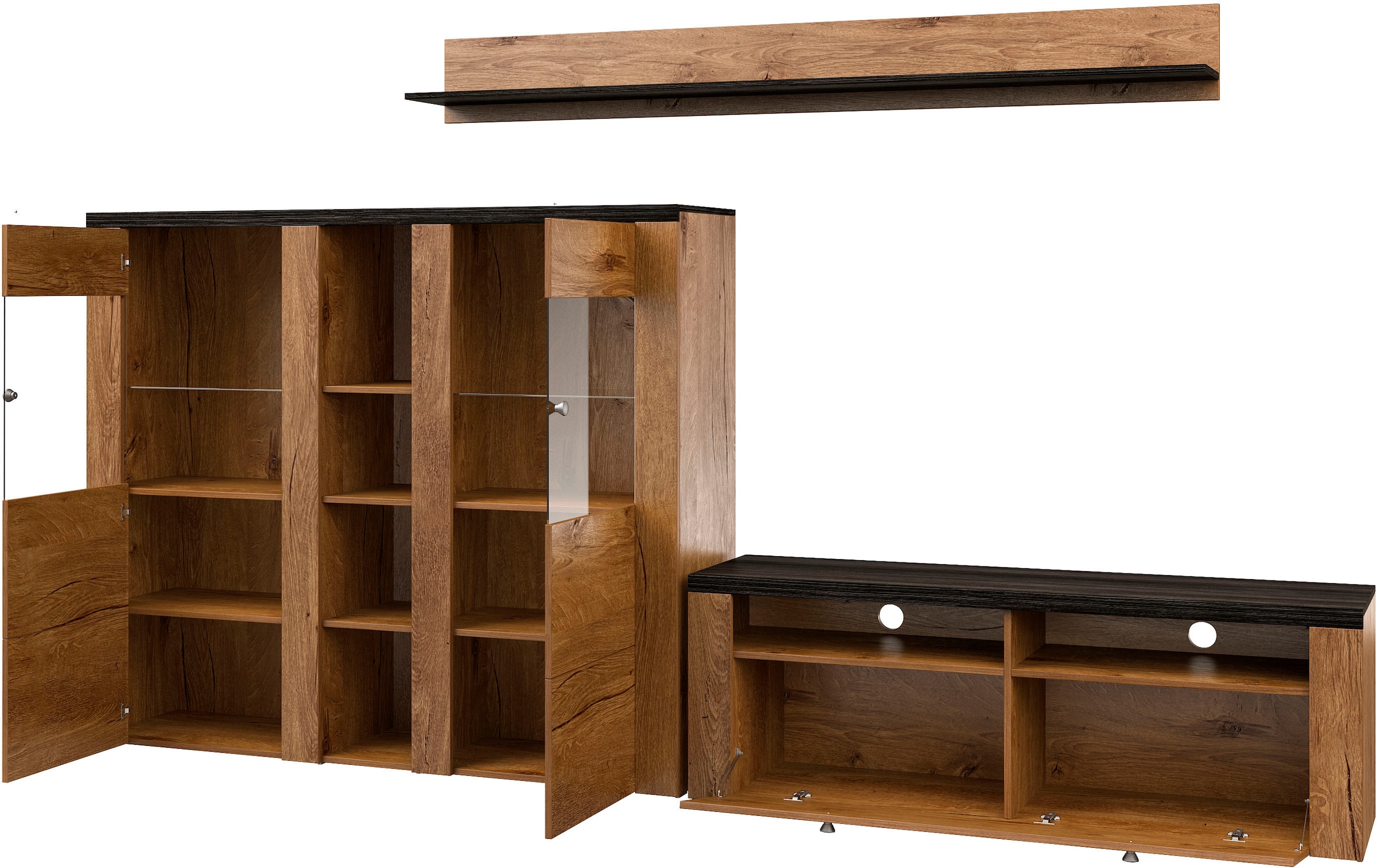 Home affaire Wohnwand »Larona, Wohnwand, Set 3 teilig,«, (3 St.), Wohnzimmer Set bestehend aus 1 TV-Board, 1 Highboard,1 Wandregal