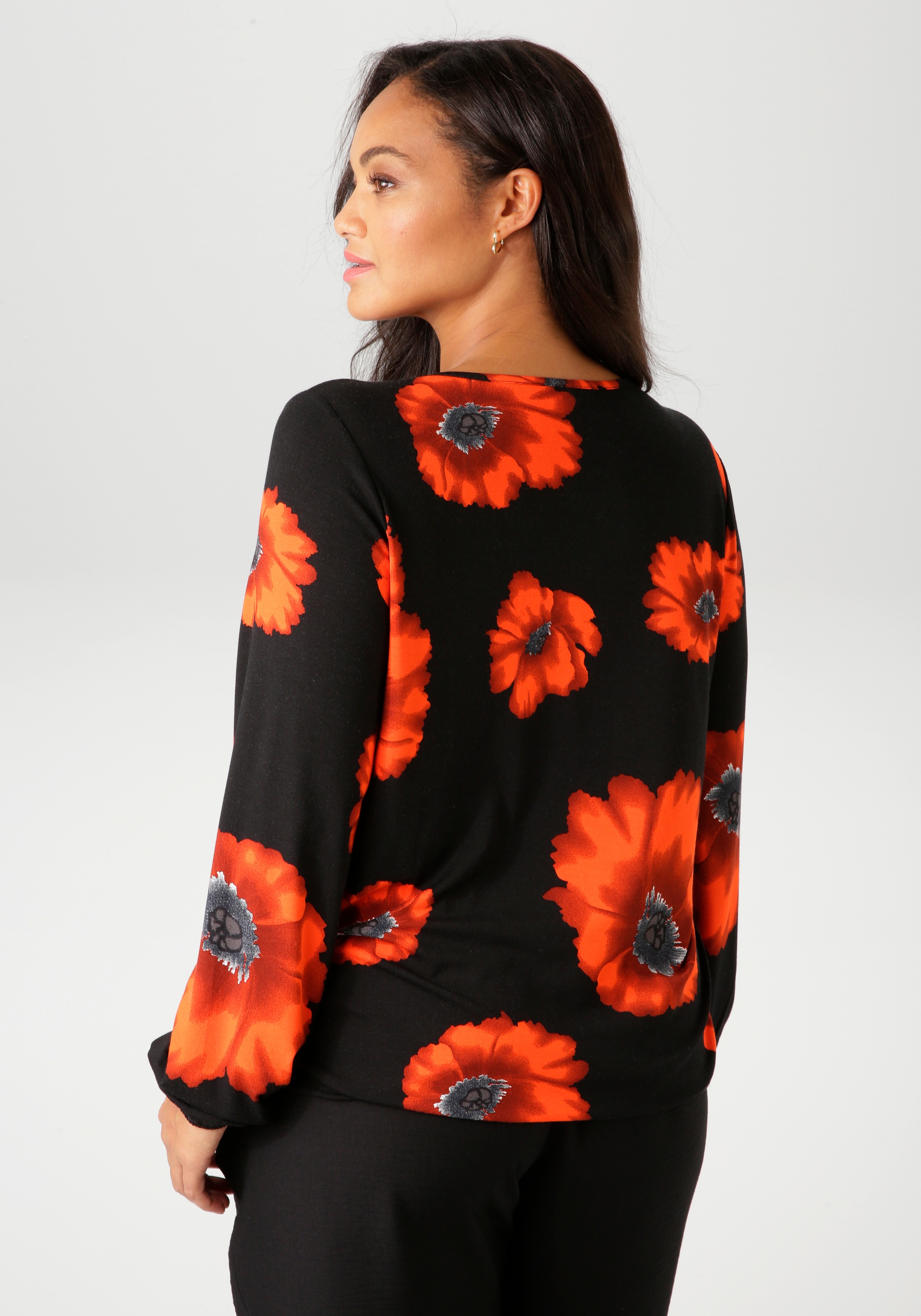 Aniston PLUS Langarmshirt, mit großflächigen Mohnblüten bedruckt günstig online kaufen