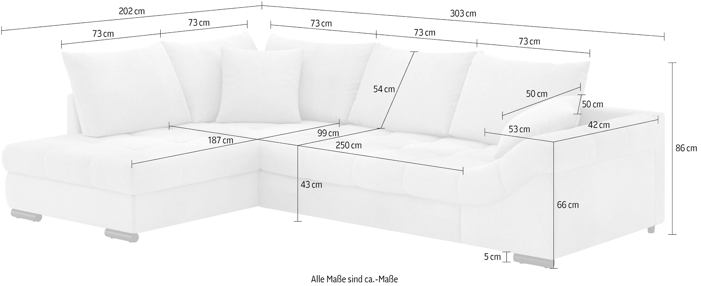 Mr. Couch Ecksofa »Allegro, L-Form«, mit Hochschläfer-Bettauszug, wahlweise mit Kaltschaum