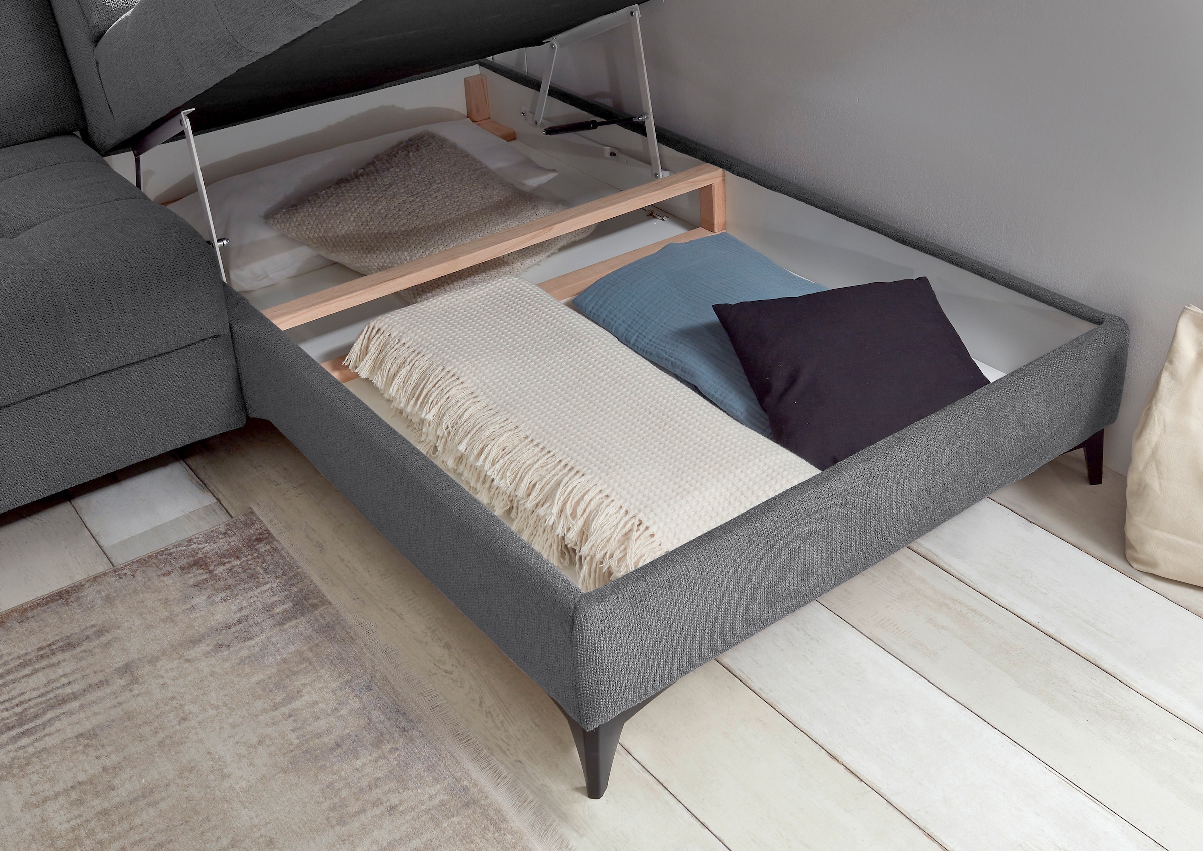 ED EXCITING DESIGN Ecksofa »Rockdale L-Form mit Bettfunktion, Bettkasten«, Kopfteilverstellung, Sitztiefenverstellung & USB-Port