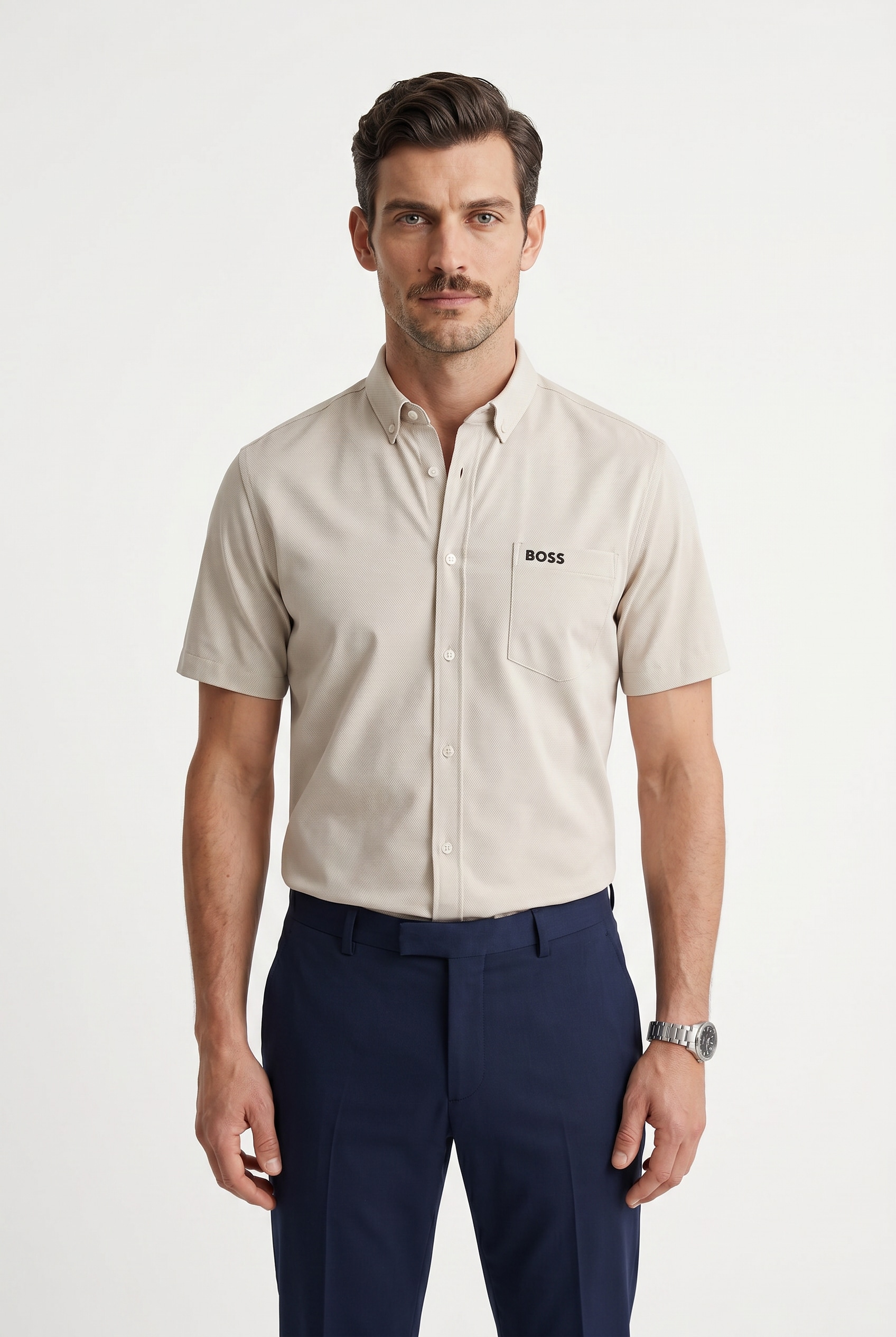 BOSS GREEN Kurzarmhemd "Motion S" Regular Fit, Button-down-Kragen, Kurzarm, Logo-Stickerei