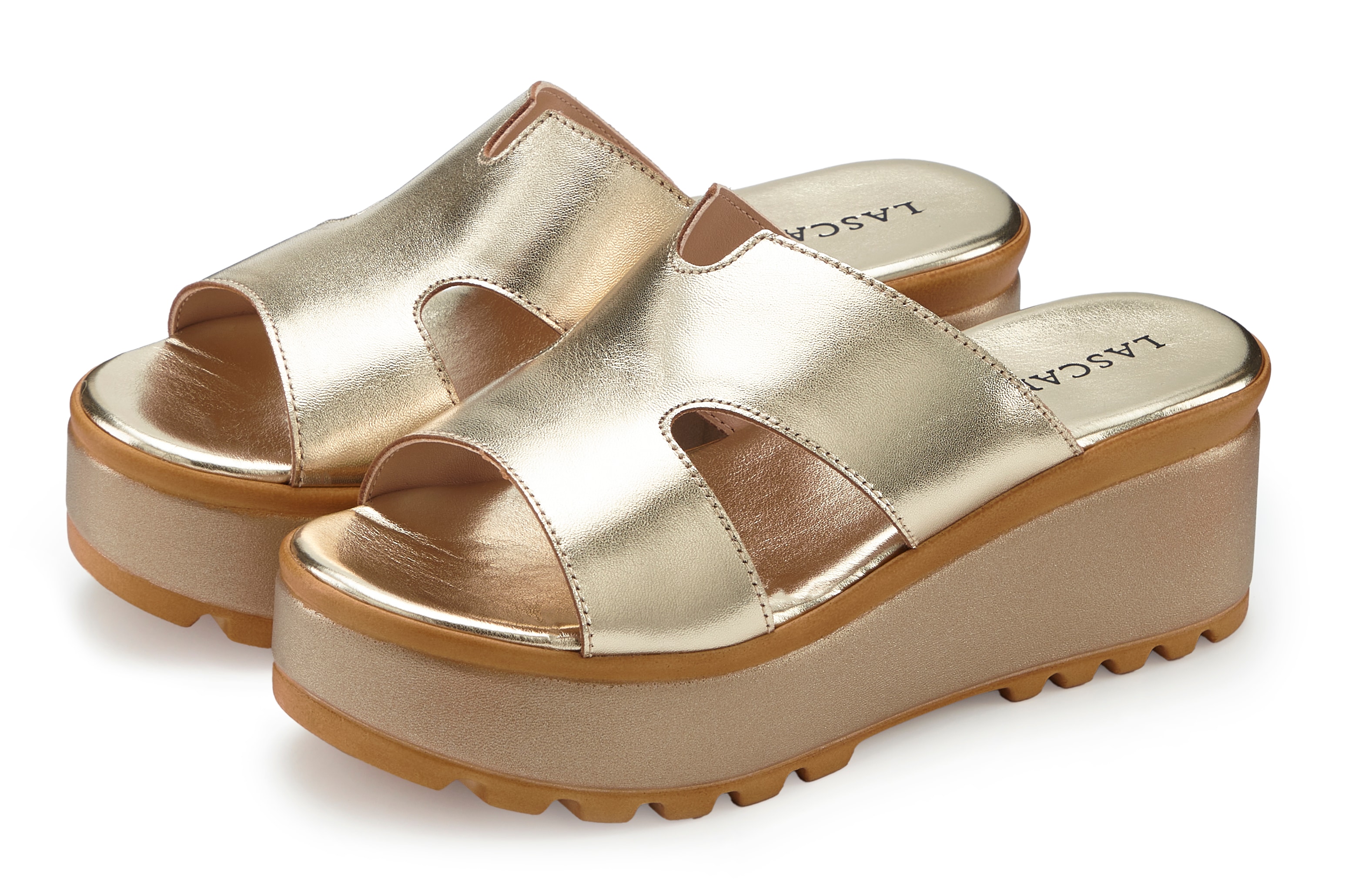 LASCANA Pantolette "Sandale, Sommerschuh, Mule, offener Schuh," NEU aus Leder mit Keilabsatz