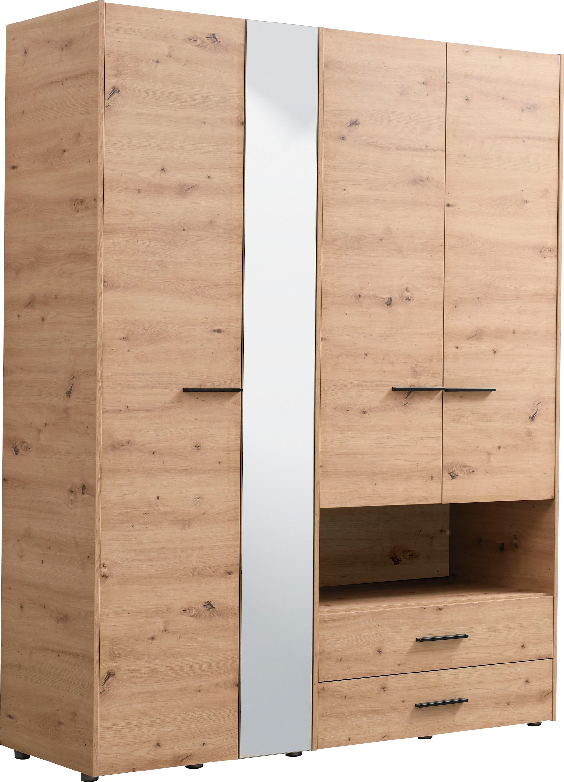 INOSIGN Kleiderschrank »Leon, FSC® -zertifiziertem Holzwerkstoff«, mit Spiegel, Innenausstattung und 2 Schubladen, 127,5x55x205,5cm