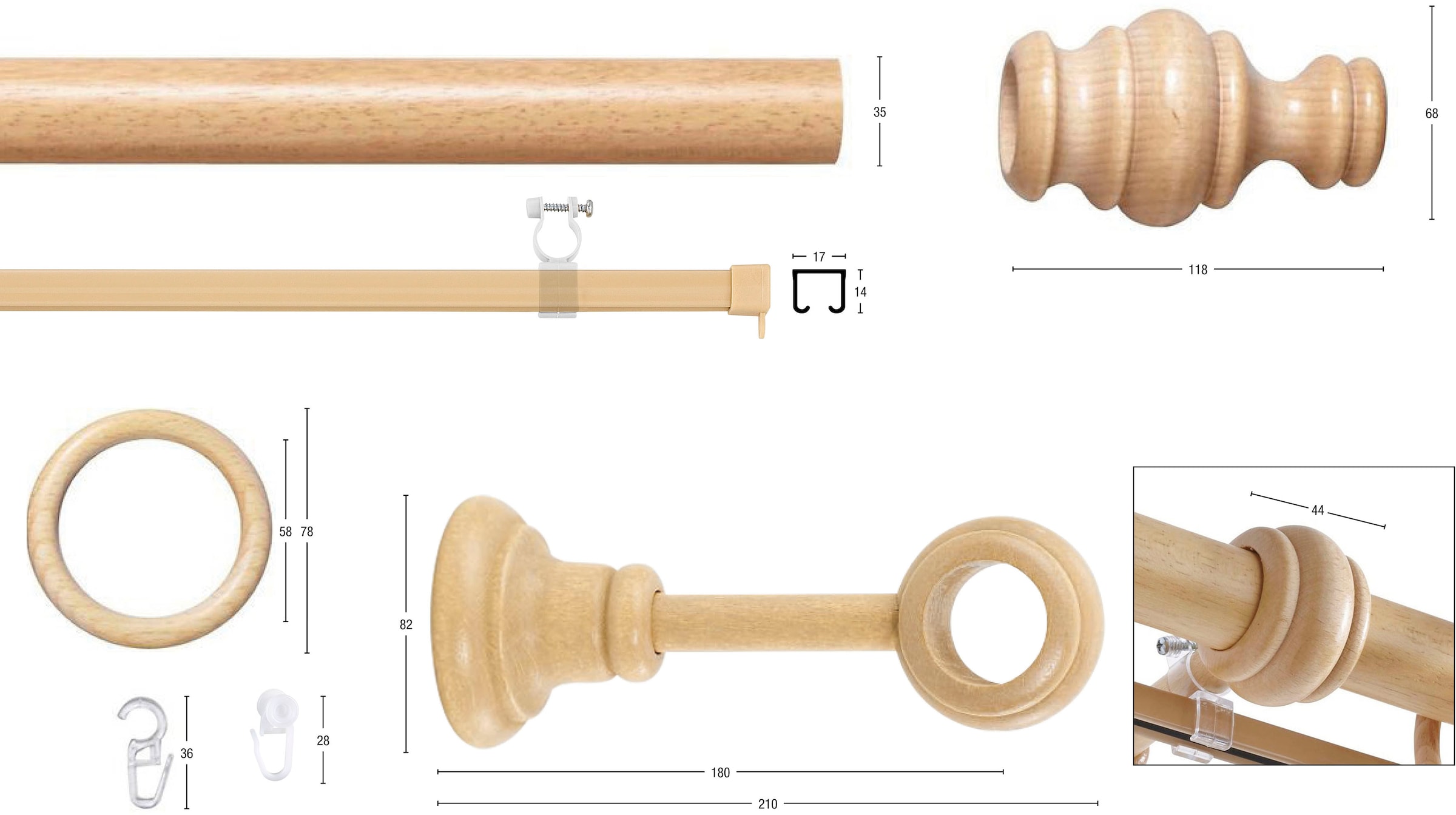 GARESA Gardinenstange »BAROCK«, 1 verlängerbar, Lauf Vorhanggarnitur Ringe/2 rustikale läufig-läufig, | Gleiter Holz, Wunschmaßlänge, BAUR mit