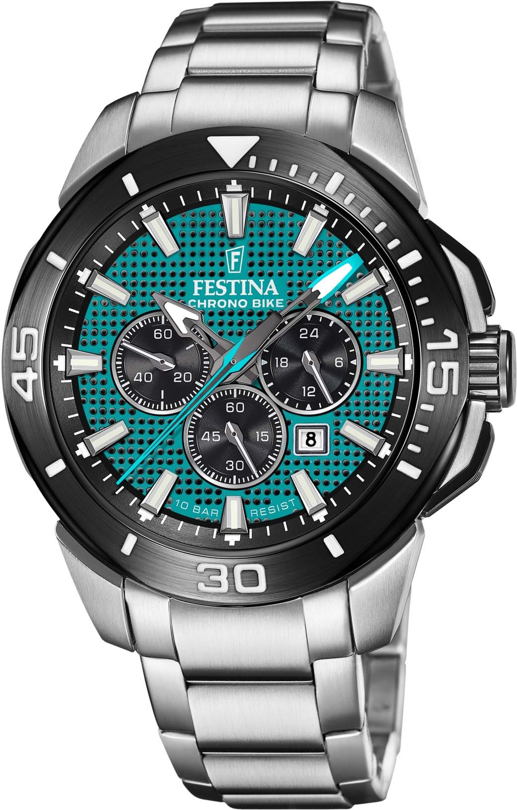 Festina "Chrono Bike" Armbanduhr, Quarzuhr, Herrenuhr, Stoppfunktion, Edelstahlarmband
