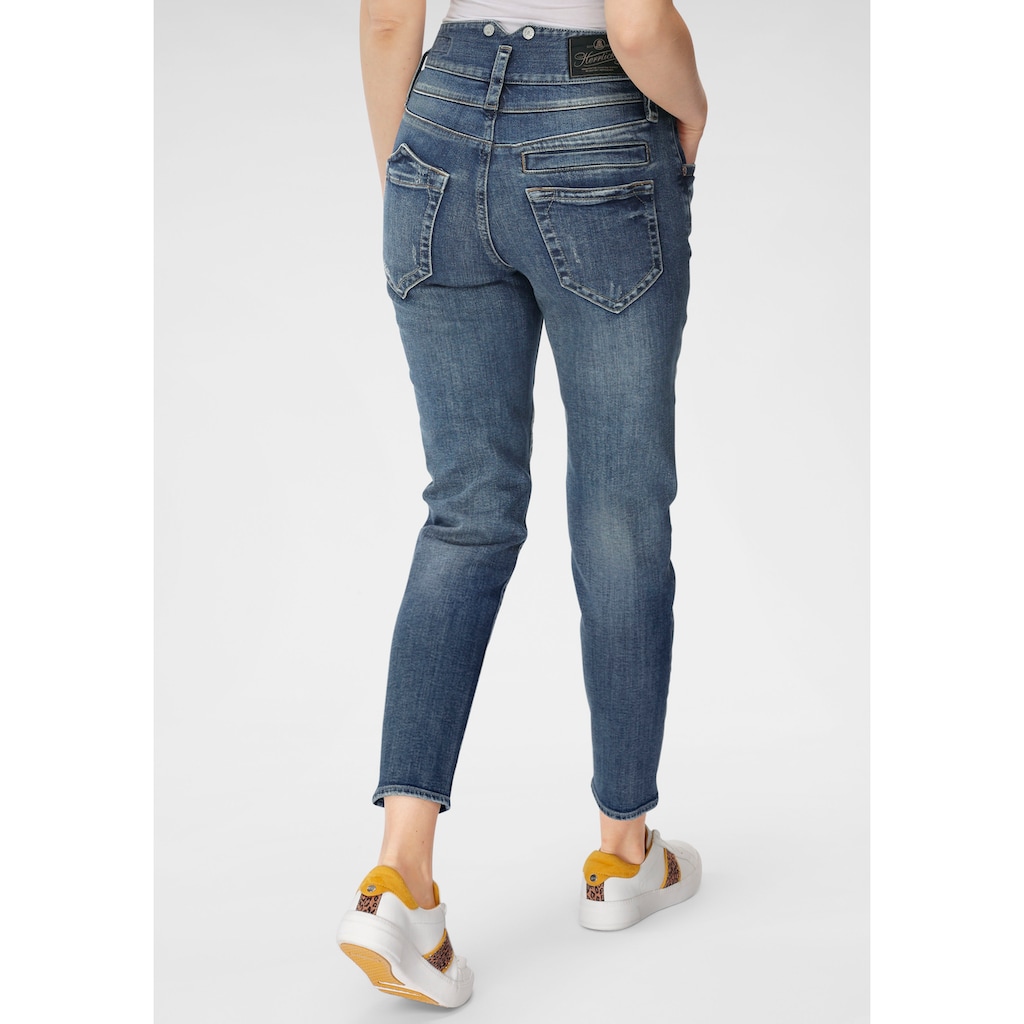 Damenmode Jeans Herrlicher Röhrenjeans »PITCH HIGH CONIC RECYCLED DENIM«, High Waisted dark-blue-used