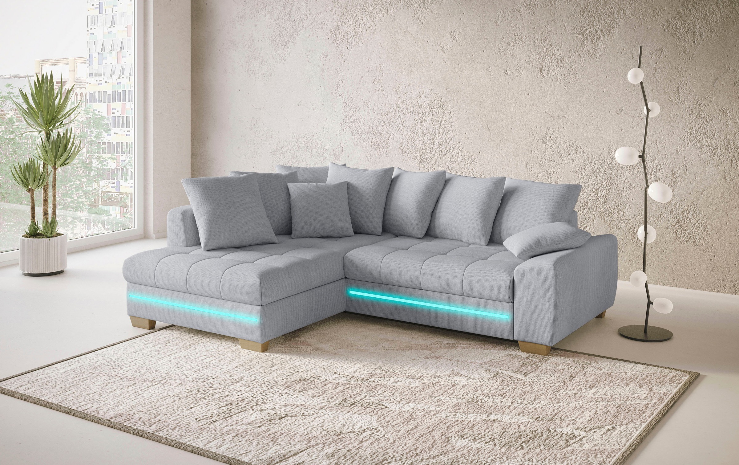 Mr. Couch Ecksofa »Nikita II, L-Form«, mit RGB-LED Beleuchtung, wahlweise mit Bett, Bettkasten, Kaltschaum