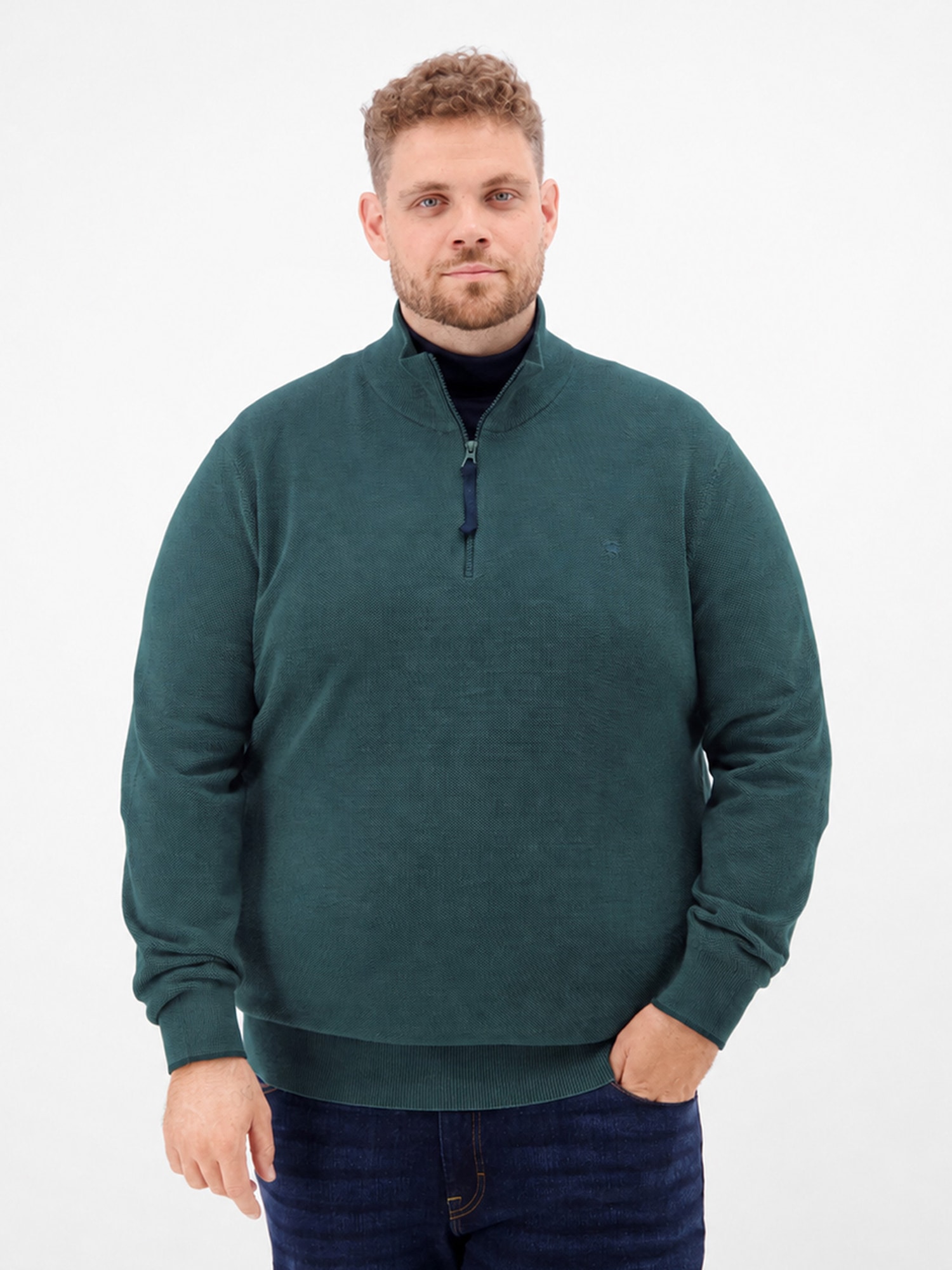 LERROS Sweatshirt "Troyer in 2-Tone-Optik aus Baumwollstrick, große Größen"