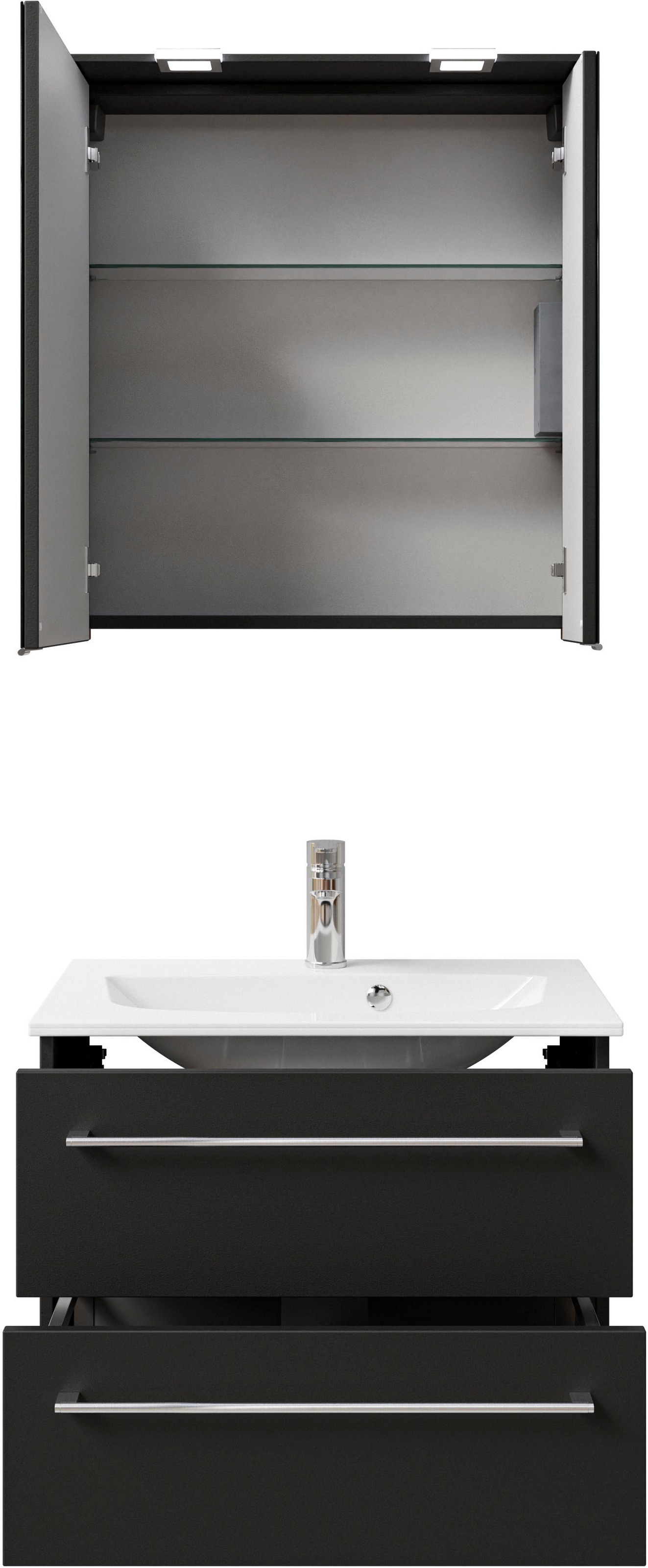 Saphir Badmöbel-Set »Serie 6025 2-teilig Mineralmarmor-Waschtisch mit LED-Spiegelschrank« 2 Stk. tlg.
