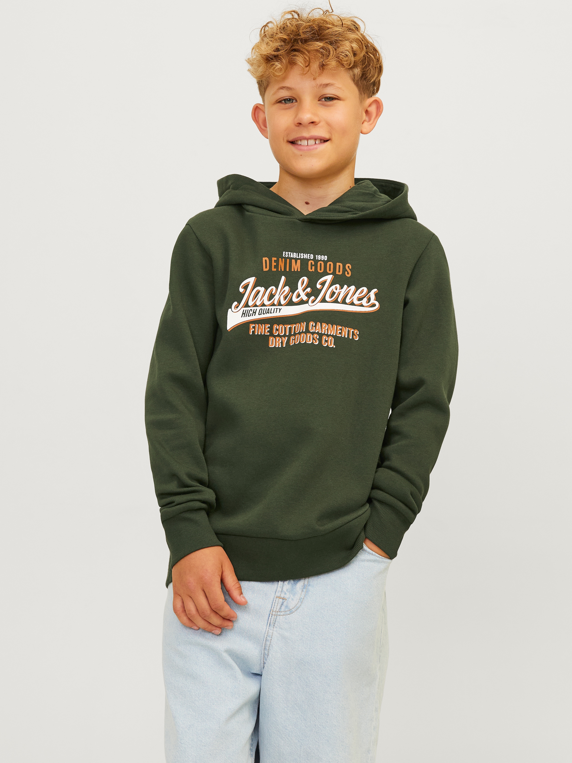 JACK&JONES JUNIOR JJELOGO Swt Zip Hood 2COL 24/25 Noos MNI, Giacca in Felpa Bambino, Navy Blazer/Print:White + MARMELADE