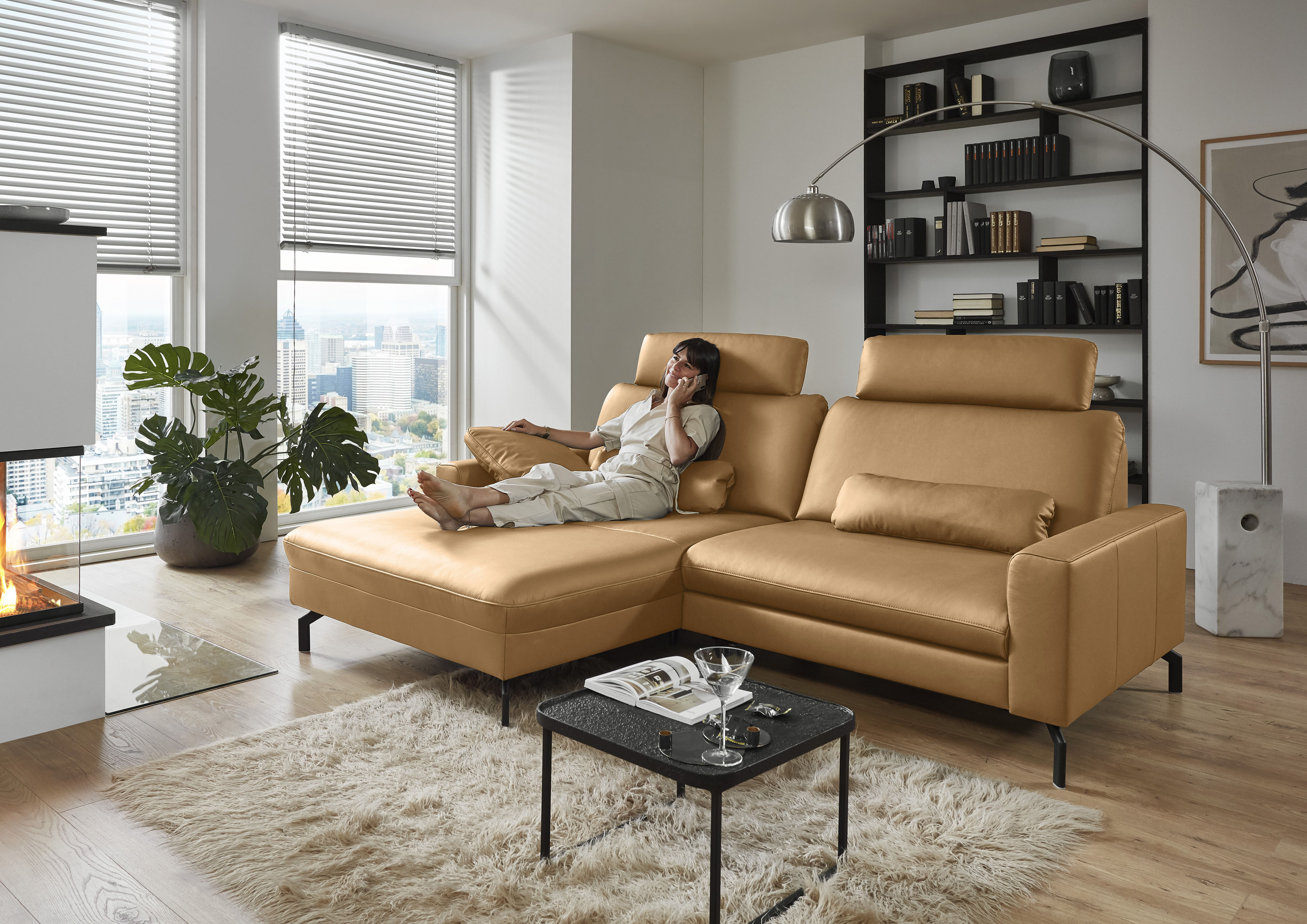 Ecksofa DIE PLANBAR "PN-EM20028 L-Form mit Kopfstützen", gelb (kurkuma), B:248cm H:114cm T:179cm, Sofas, Ecksofa, wahlweise mit motorischem Canape