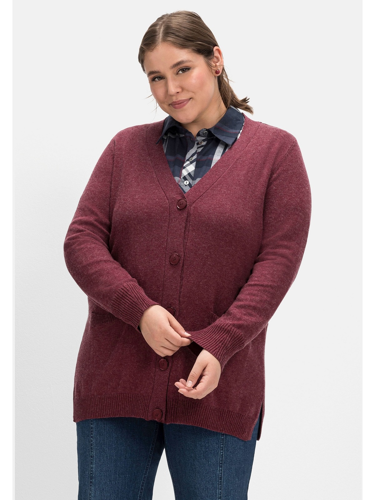 hinten | bestellen Strickjacke mit Ajourstrick »Große Größen«, Sheego BAUR Kaschmir,