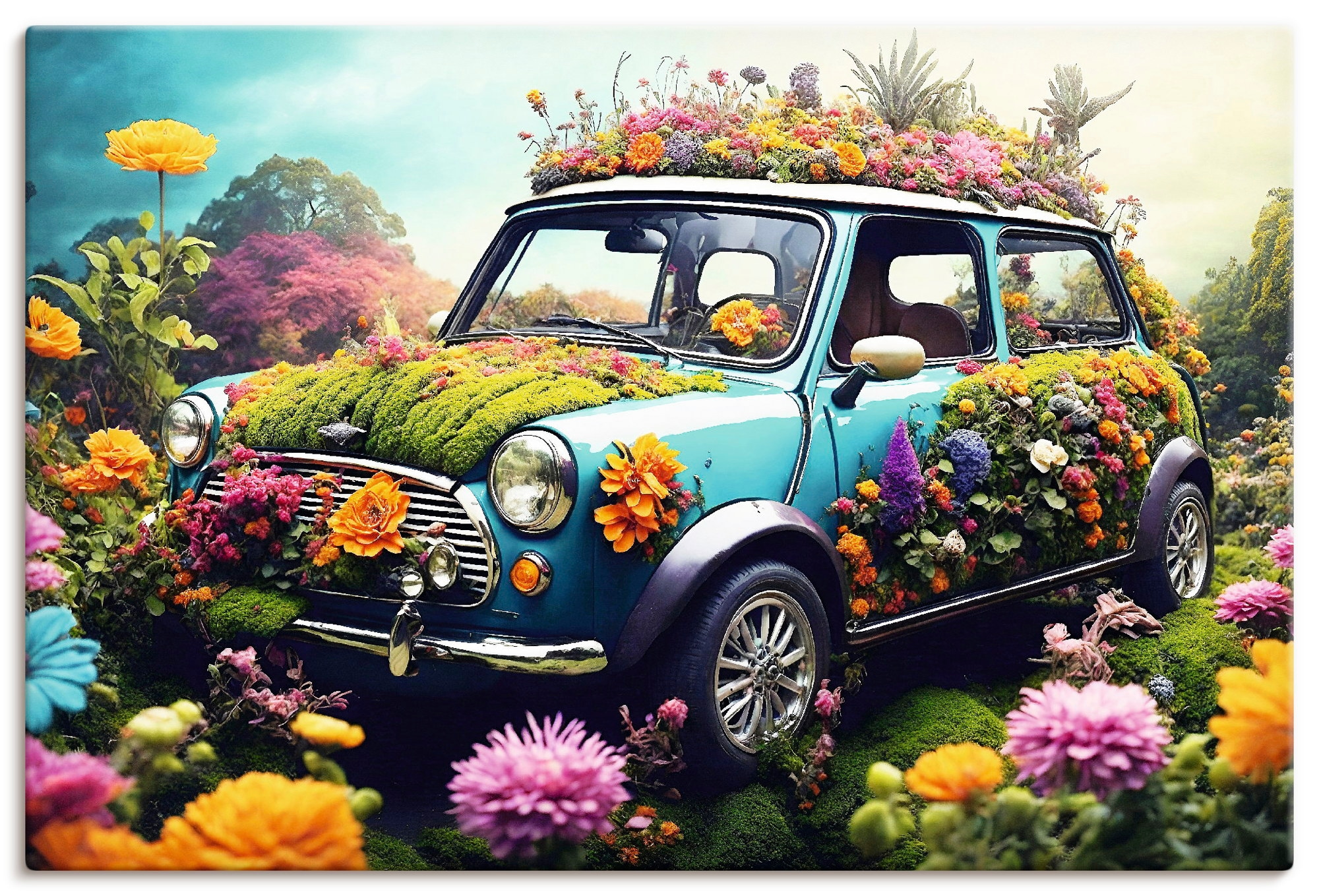 Artland Wandbild "Flowerpower Mini" Auto 1 Stk. tlg. als Alubild, Leinwandbild, Poster, Wandaufkleber in verschied. Größen