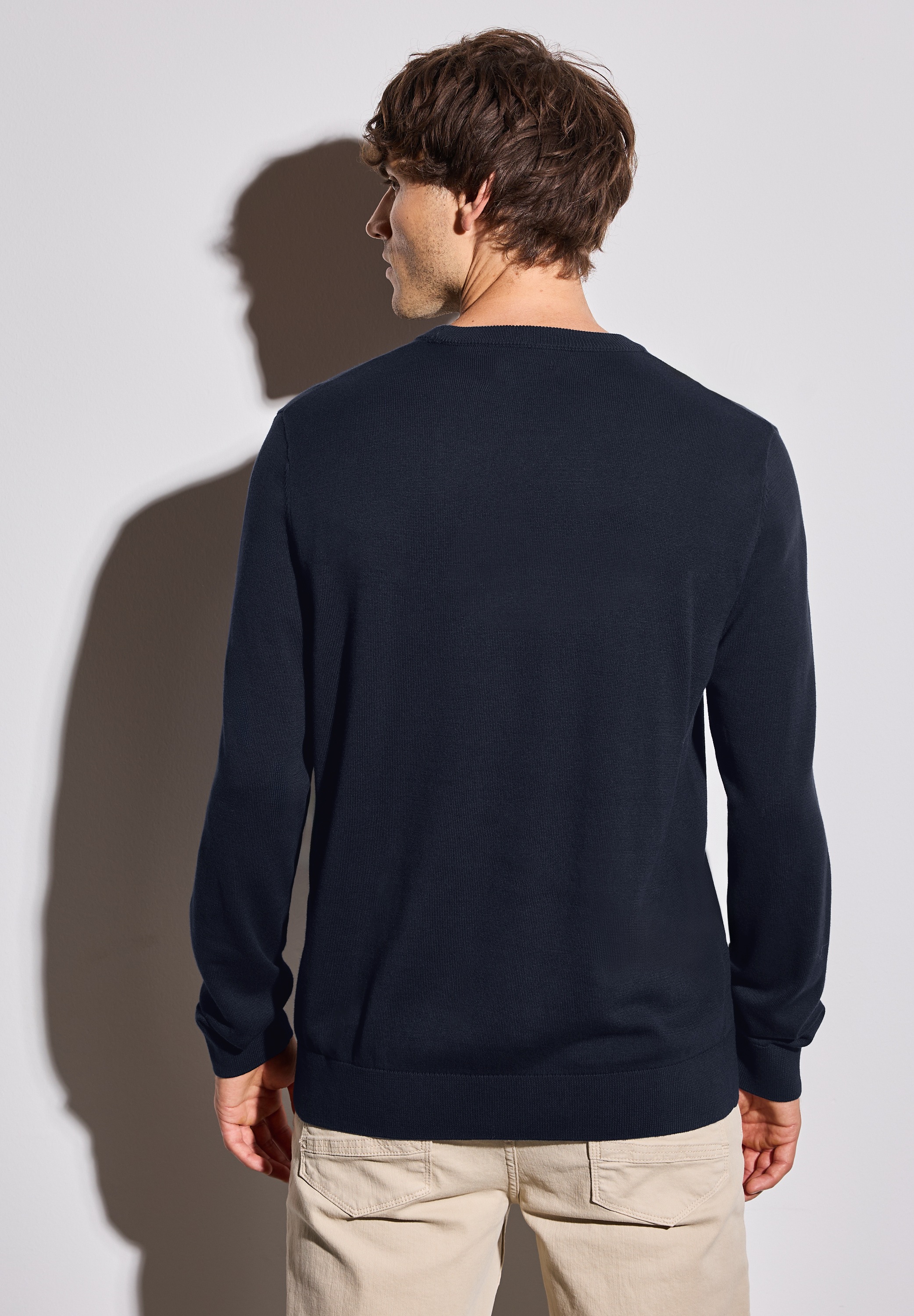 STREET ONE MEN Rundhalspullover, aus reiner Baumwolle