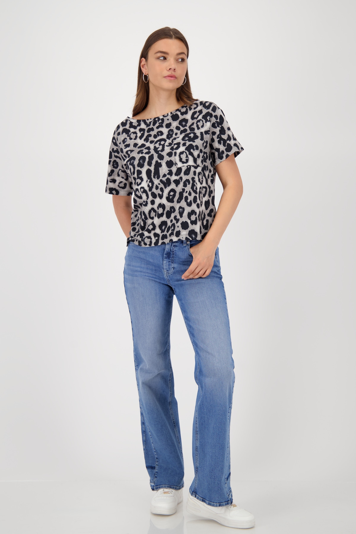Monari T-Shirt »Shirt Leodruck Allover«, Mit U-Boot-Ausschnitt