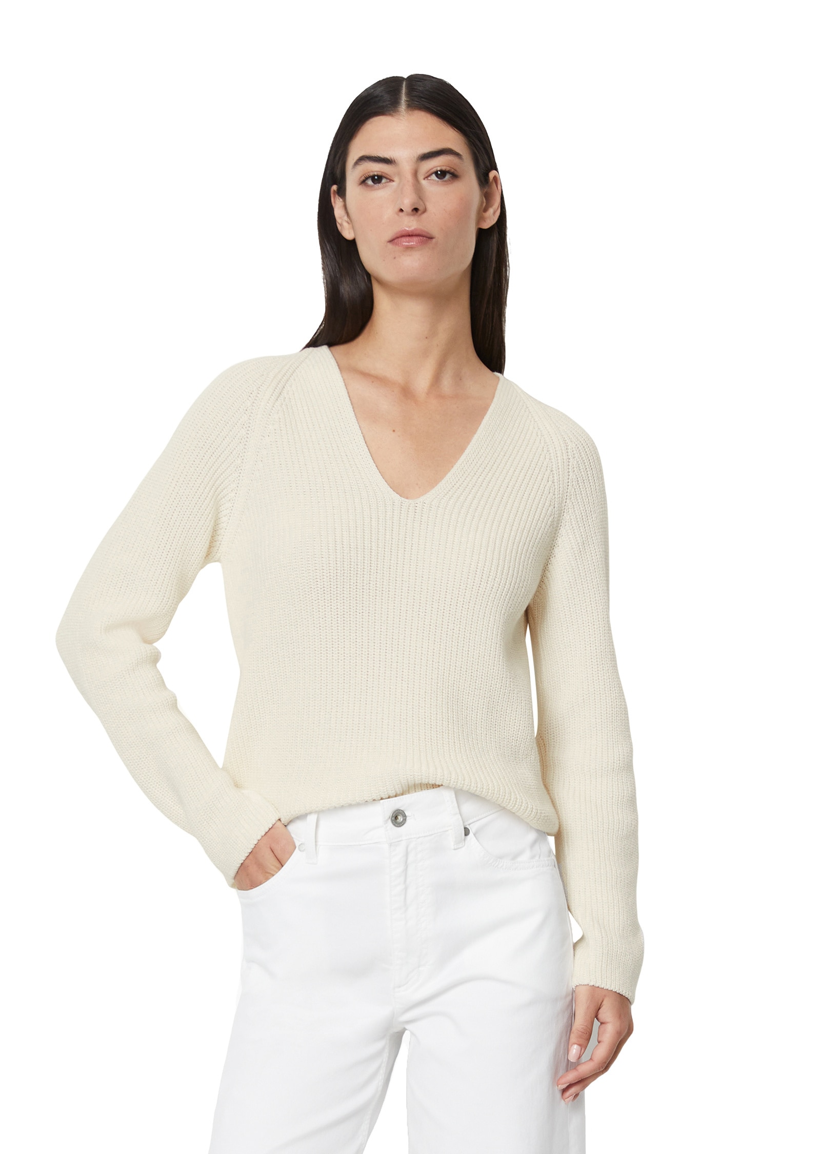 V-Ausschnitt-Pullover »aus softem Baumwoll-Garn«