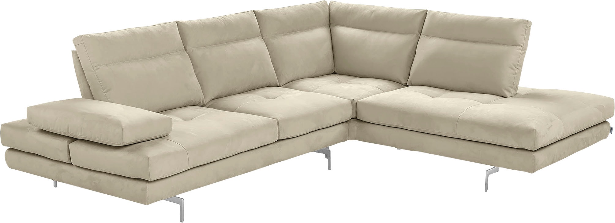 CALIA ITALIA Ecksofa "Toby Wing, B/T: 288/232 cm, Multifunktionssofa, Designsofa, L-Form" Sitztiefenverstellung und Armteilfunktion, Füße chrom glänzend