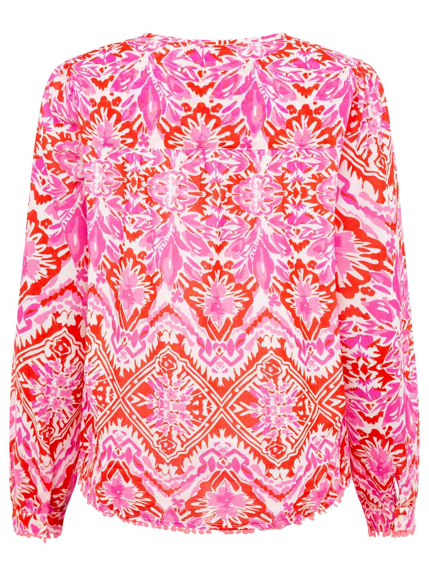 Zwillingsherz Shirtbluse »"Tröpfchen"«, mit auffallendem Muster, Tasseln und Pom Pom Besatz