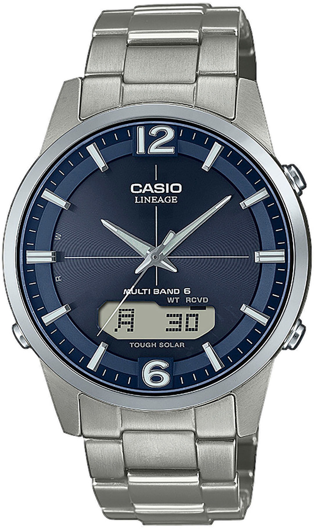 Casio Funk Armbanduhr, Herrenuhr, Solaruhr, Funkuhr, Titanarmband, Saphirglas