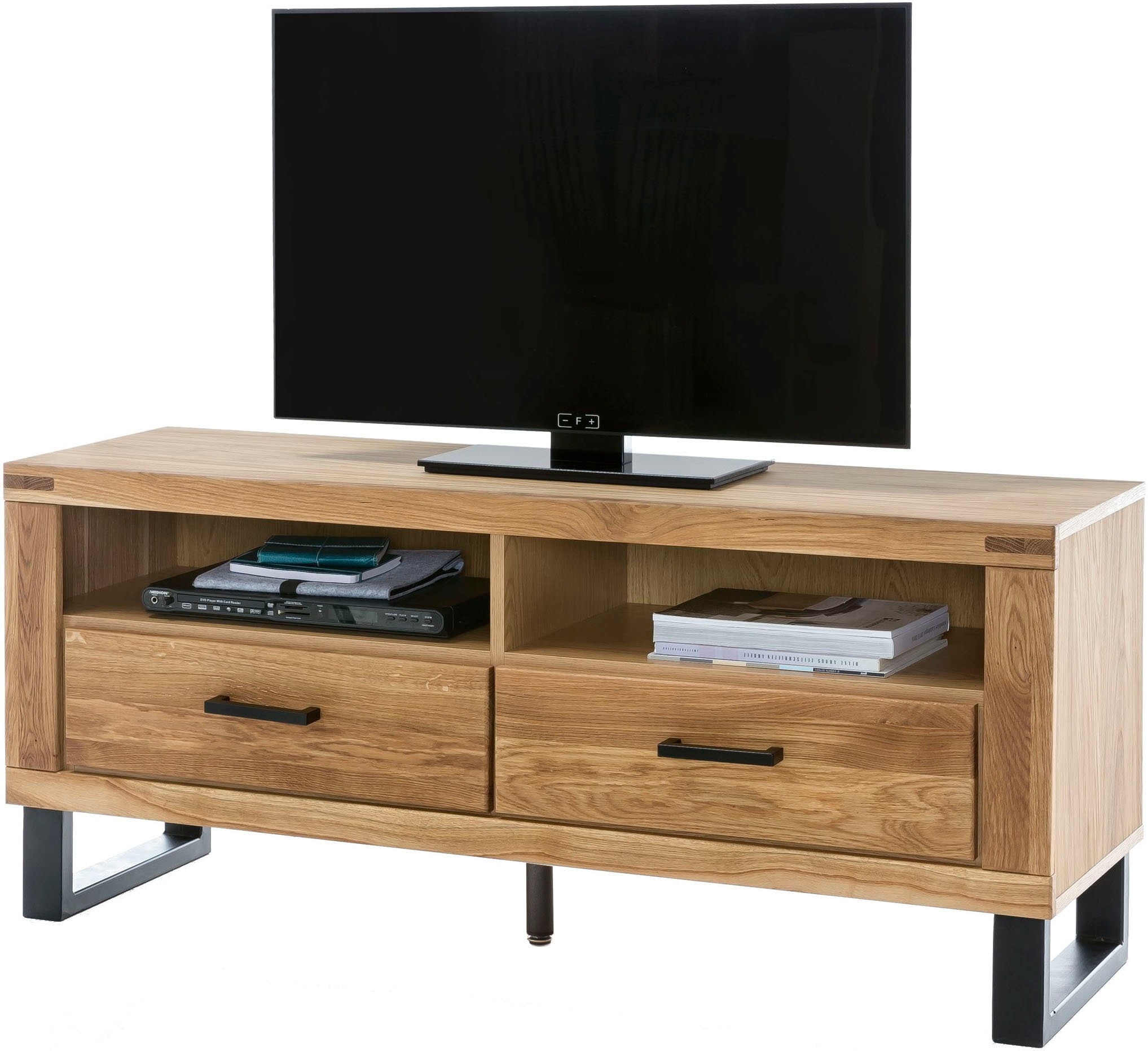 Home affaire Lowboard 1 Stk. tlg. Industriestil, Teilmassiv Eiche, schwarze günstig online kaufen
