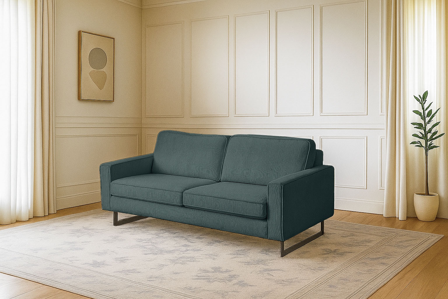 OTTO home 3-Sitzer "Pinto, 206 cm, Cord, Chenille, Lederoptik" mit Keder, schwarze Metallfüße, Wellenunterfederung