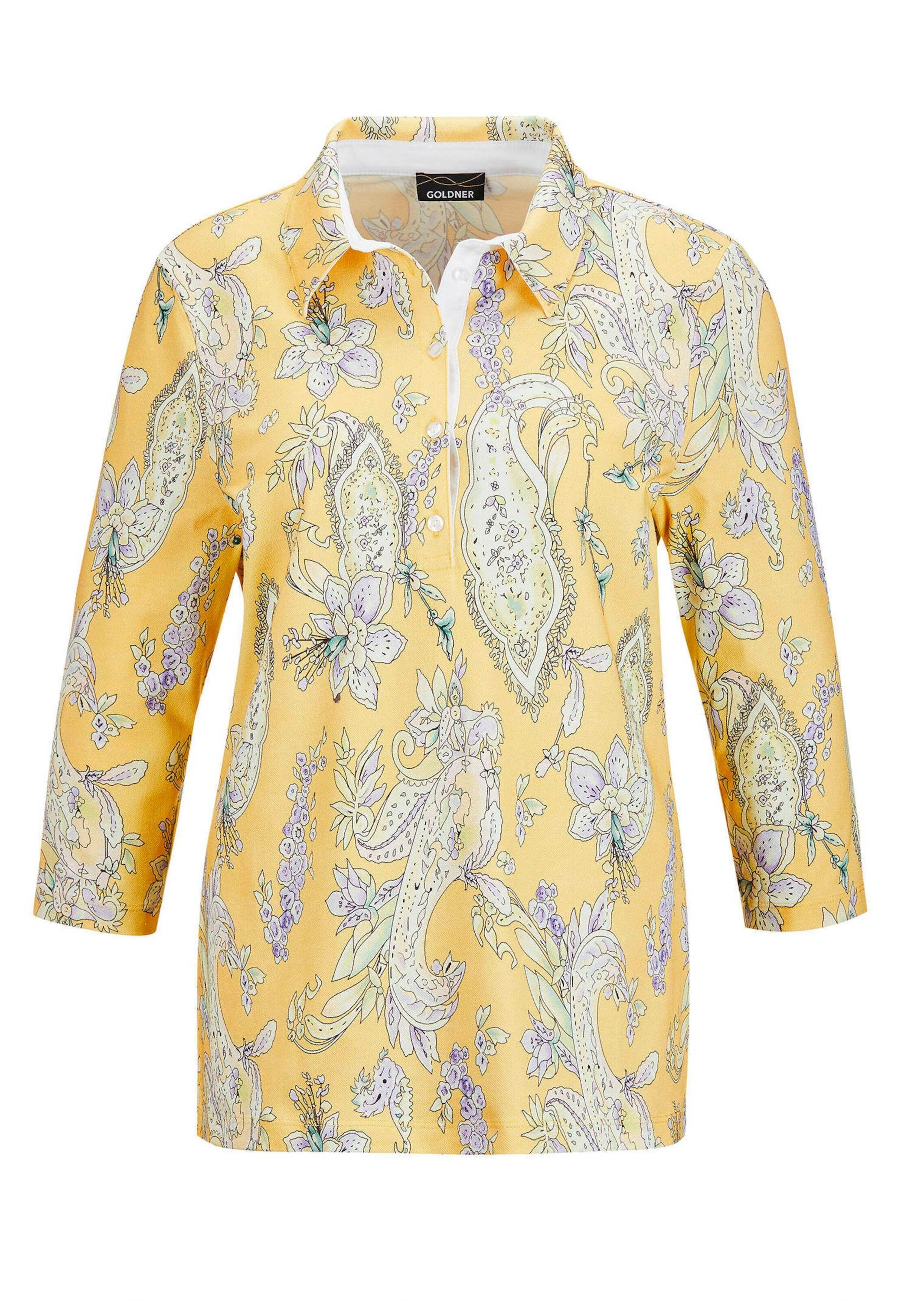 GOLDNER Kurzarmshirt "Druckshirt mit Paisley-Muster" Knopfleiste