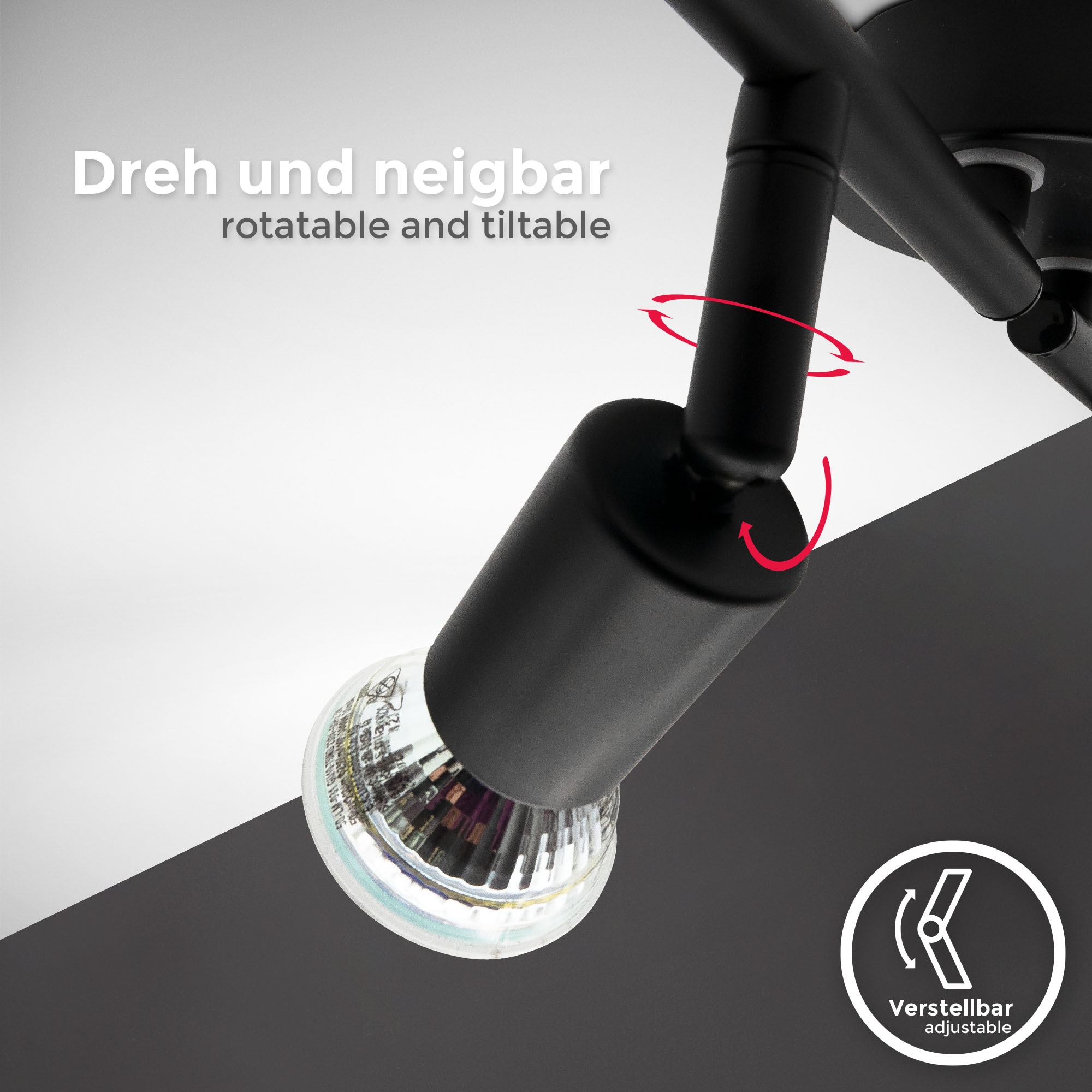B.K.Licht LED Deckenspots »BKL1546 Deckenlampe schwenkbar, Deckenstrahler, GU10 Fassung«, 4 flammig, Leuchtmittel GU10 | Leuchtmittel wechselbar, 3.000K, 260Lm, 2,9 Watt, 60x10,5 cm, Matt-Schwarz