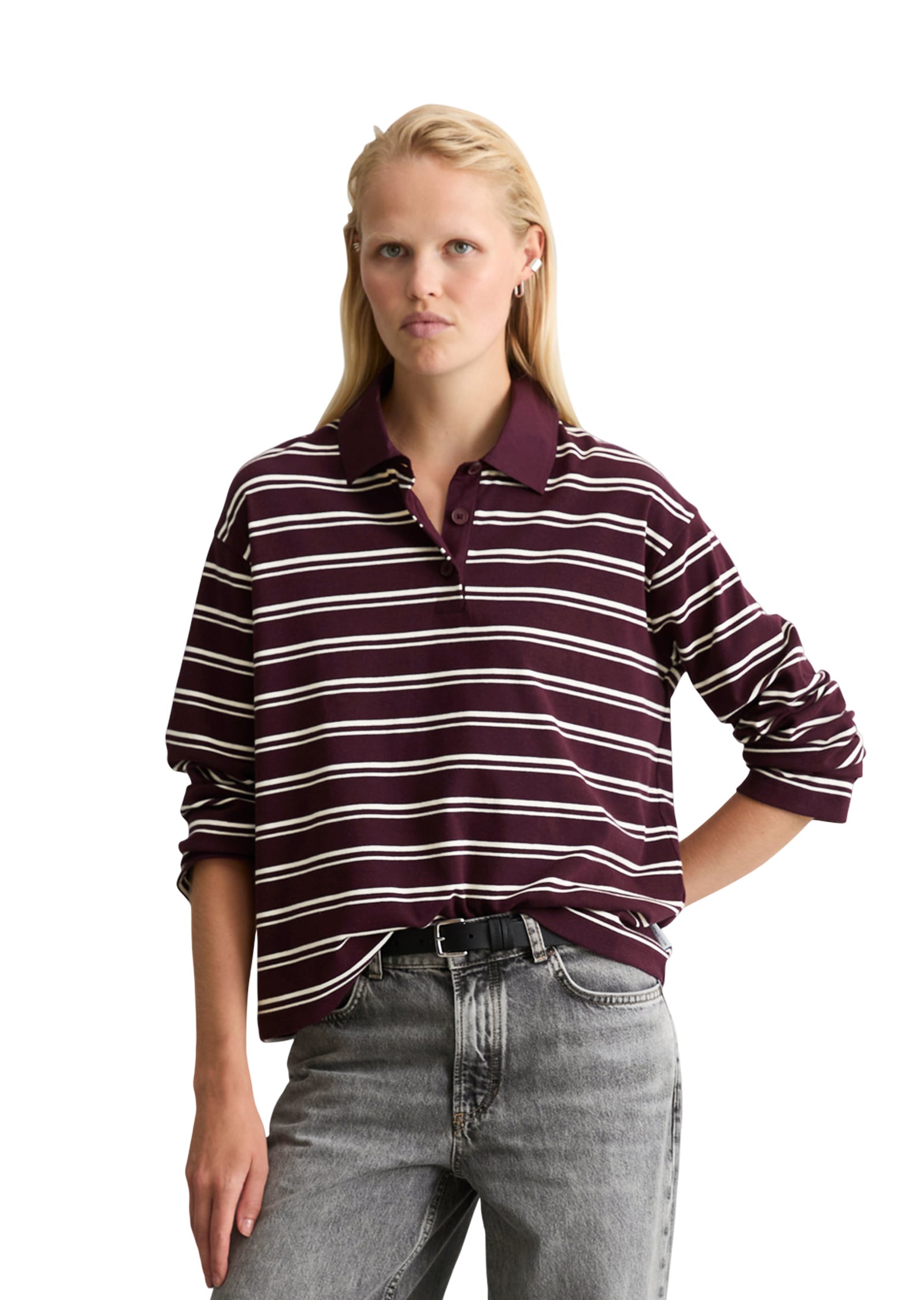 Marc OPolo DENIM Langarm-Poloshirt "aus gestreiftem Heavy Jersey"