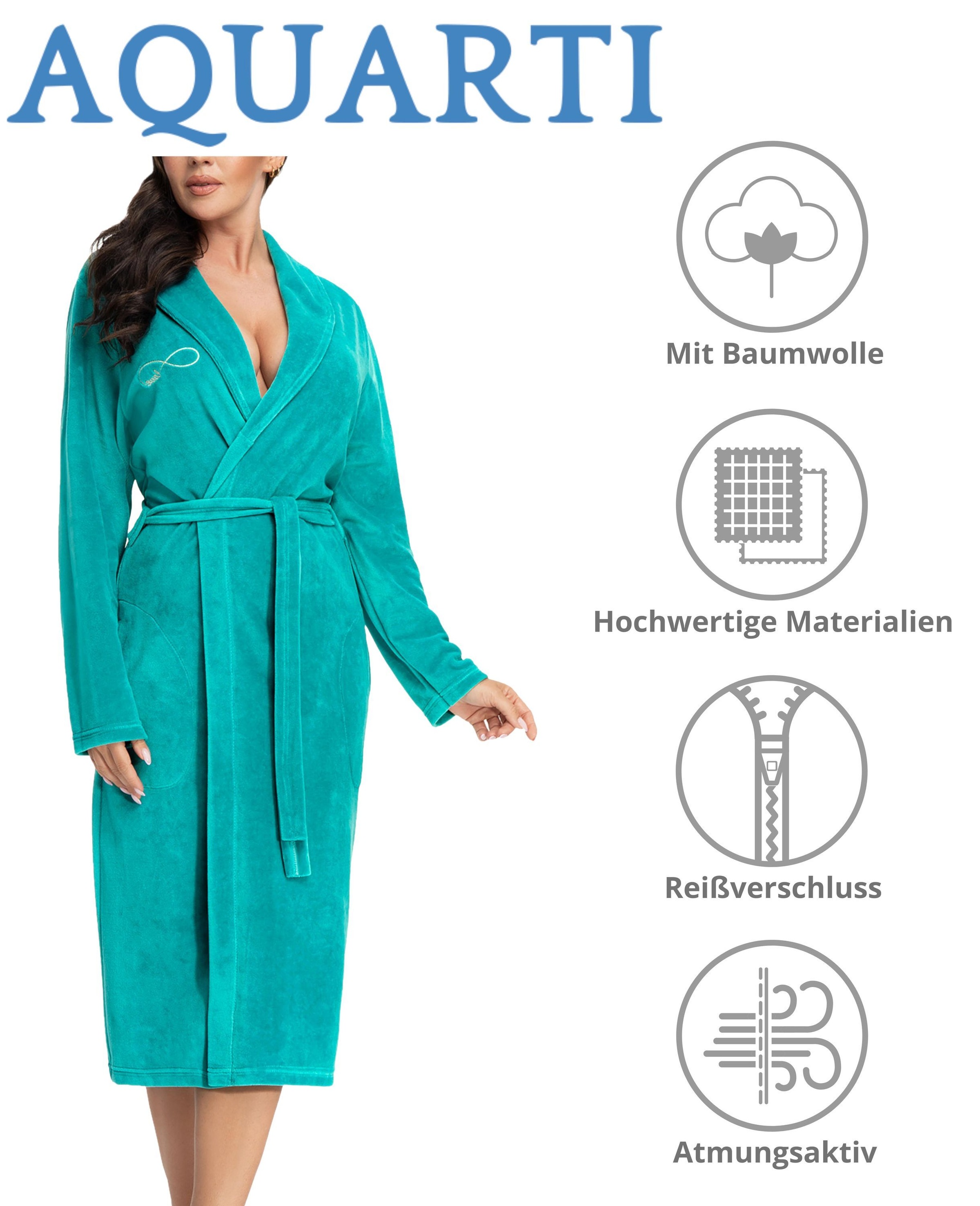 AQUARTI Damenbademantel "Bademantel Bamen Bademantel mit Schalkragen aus Ve günstig online kaufen